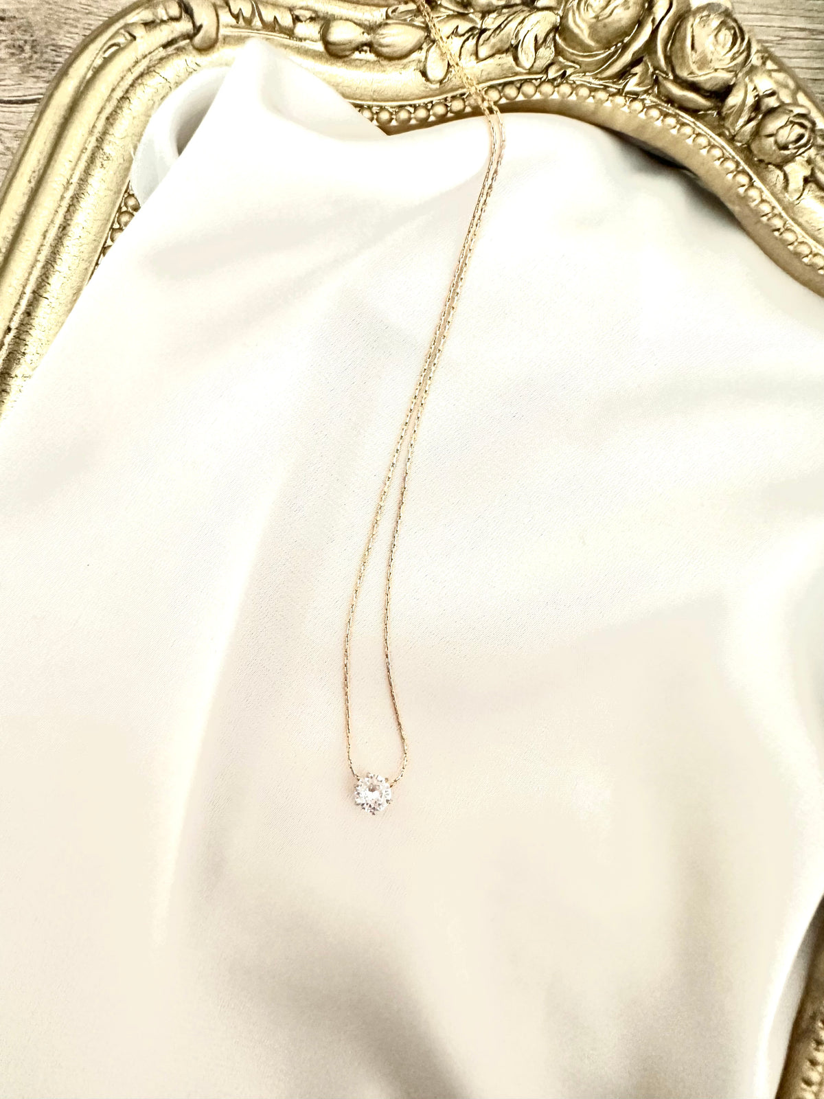 CZ Round Solitaire Pendant Necklace – Gold Plated Stainless Steel