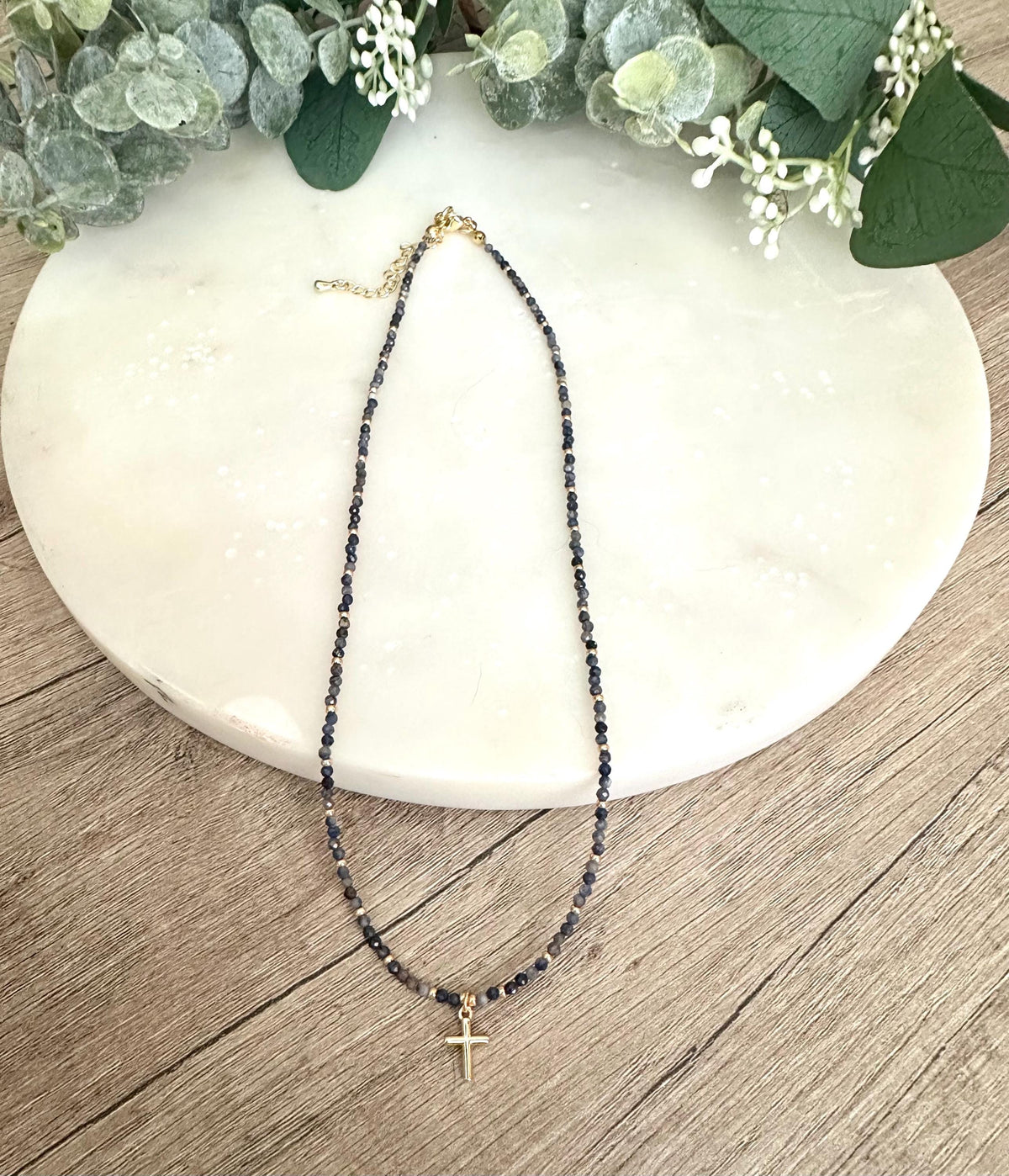 Cross Sapphire Beaded Necklace -Gift-Wedding-Bridesmaid