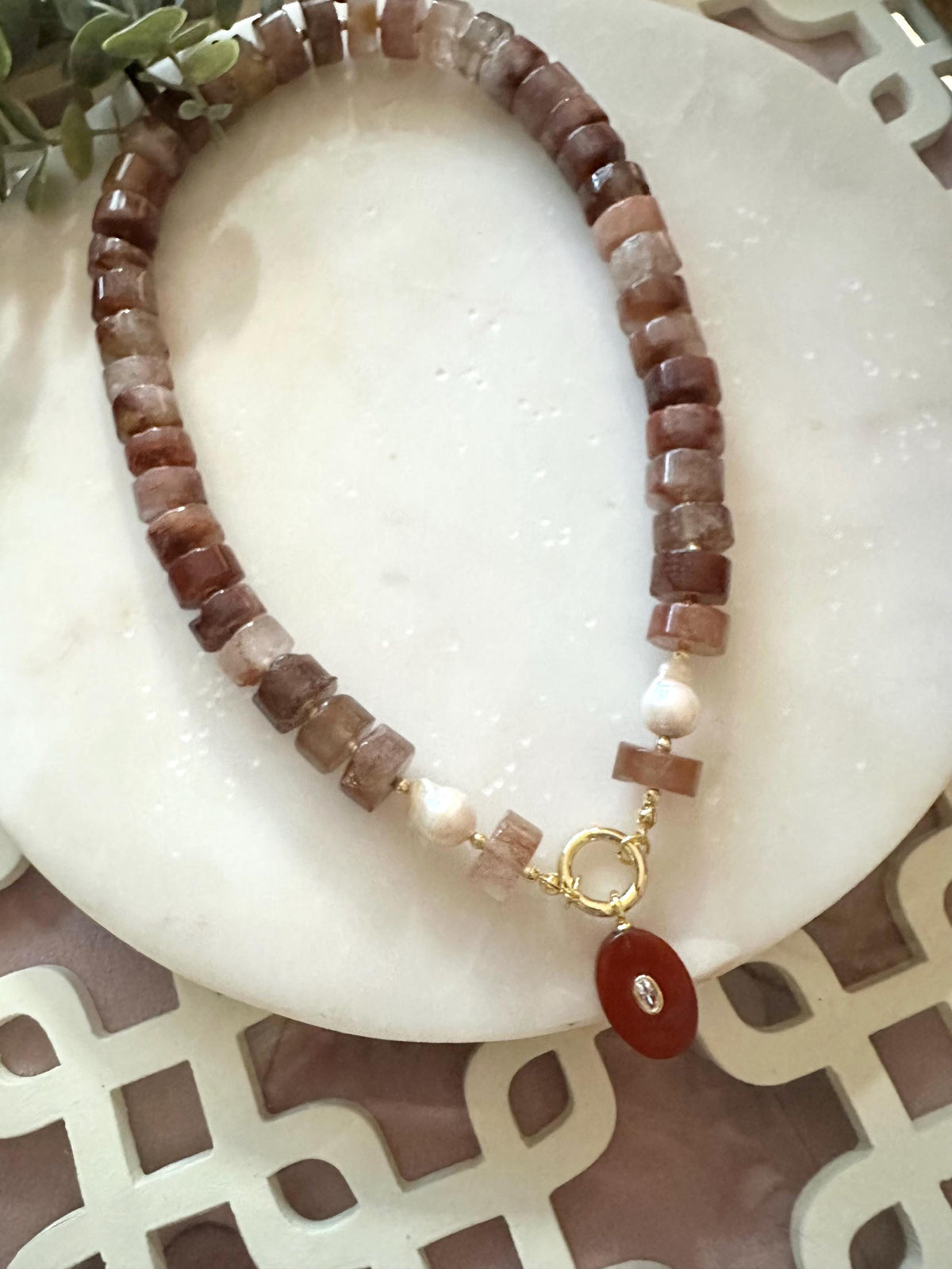 Red Rutilated Quartz Beaded Necklace Carnelian Pendant Chunky Necklaces -Gift-Wedding-Bridesmaid