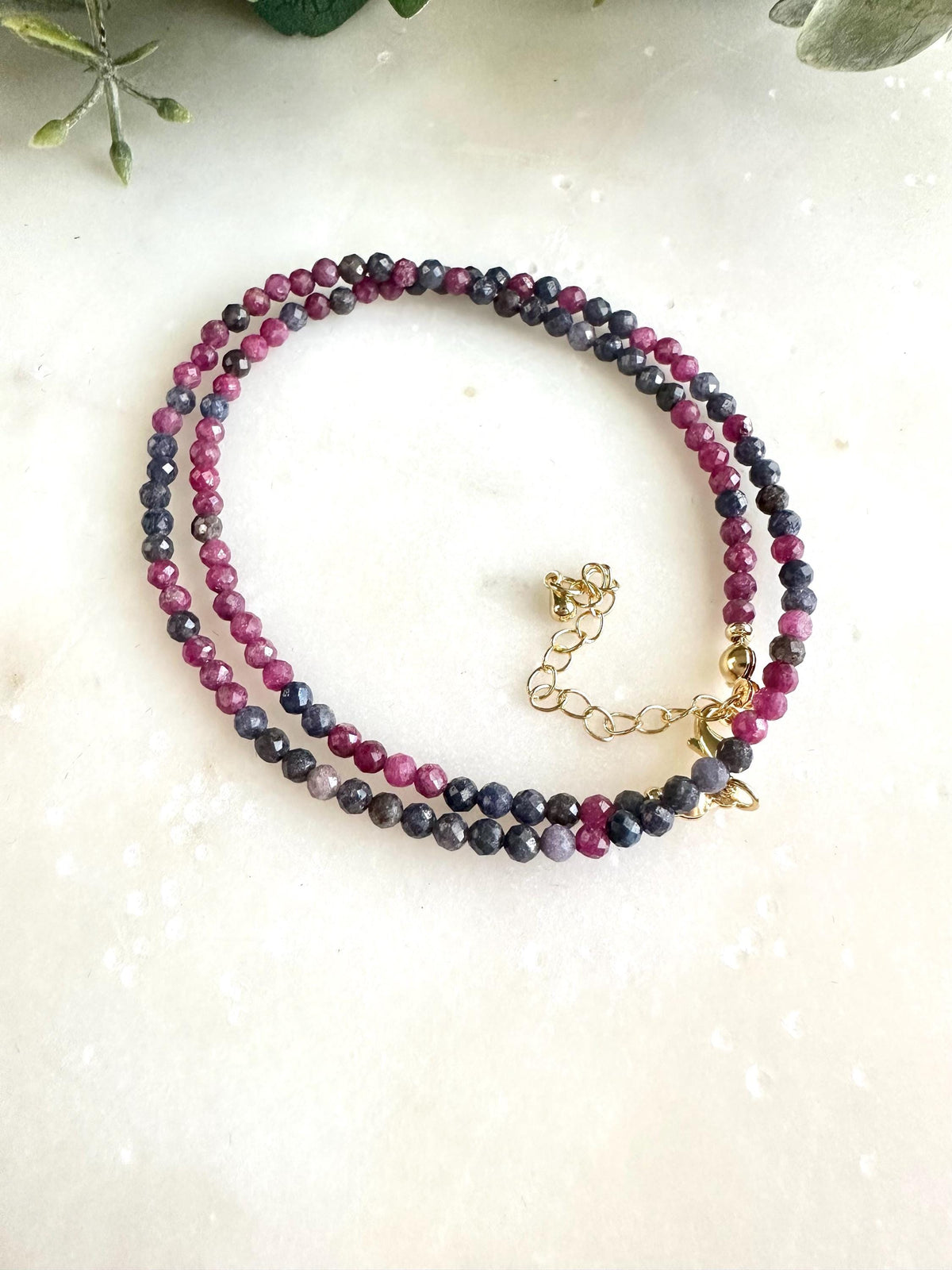 Ruby & Sapphire Necklace – Faceted Gemstone Beaded Necklace