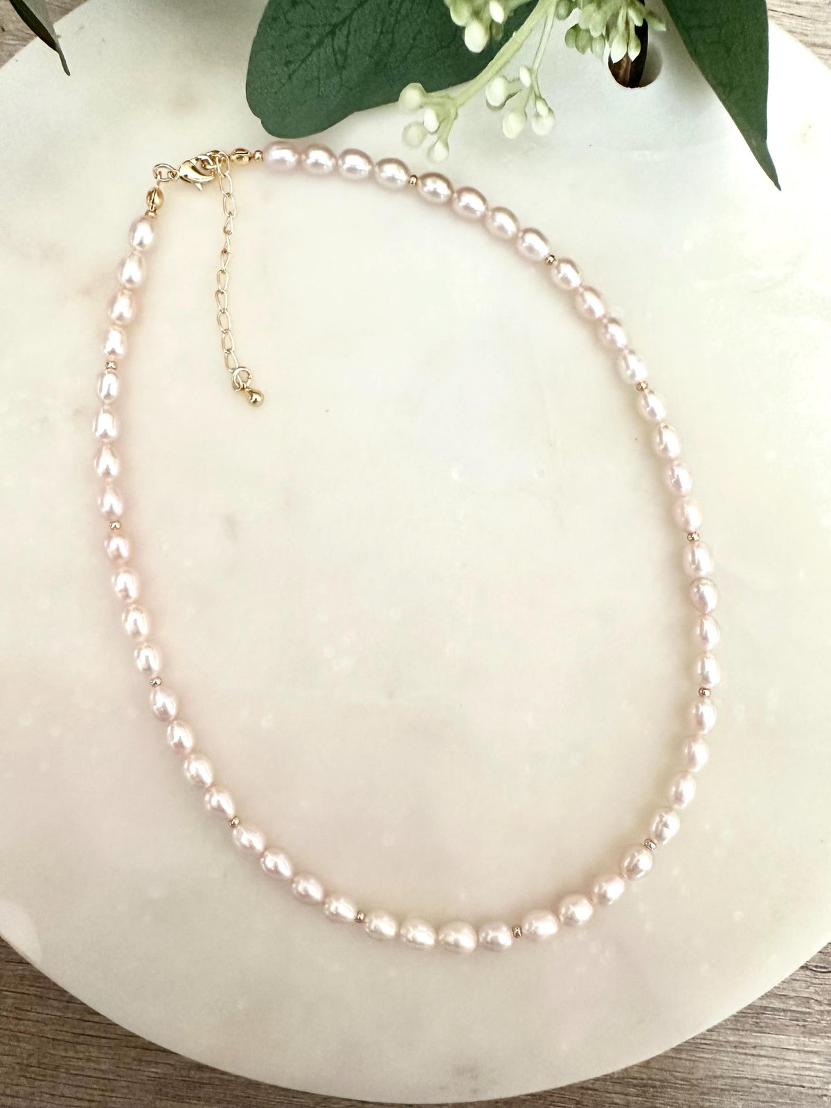 Classic Light Pink Pearl Necklace | 5x6mm Freshwater Pearls | Delicate Bridal Jewelry l Gift for her
