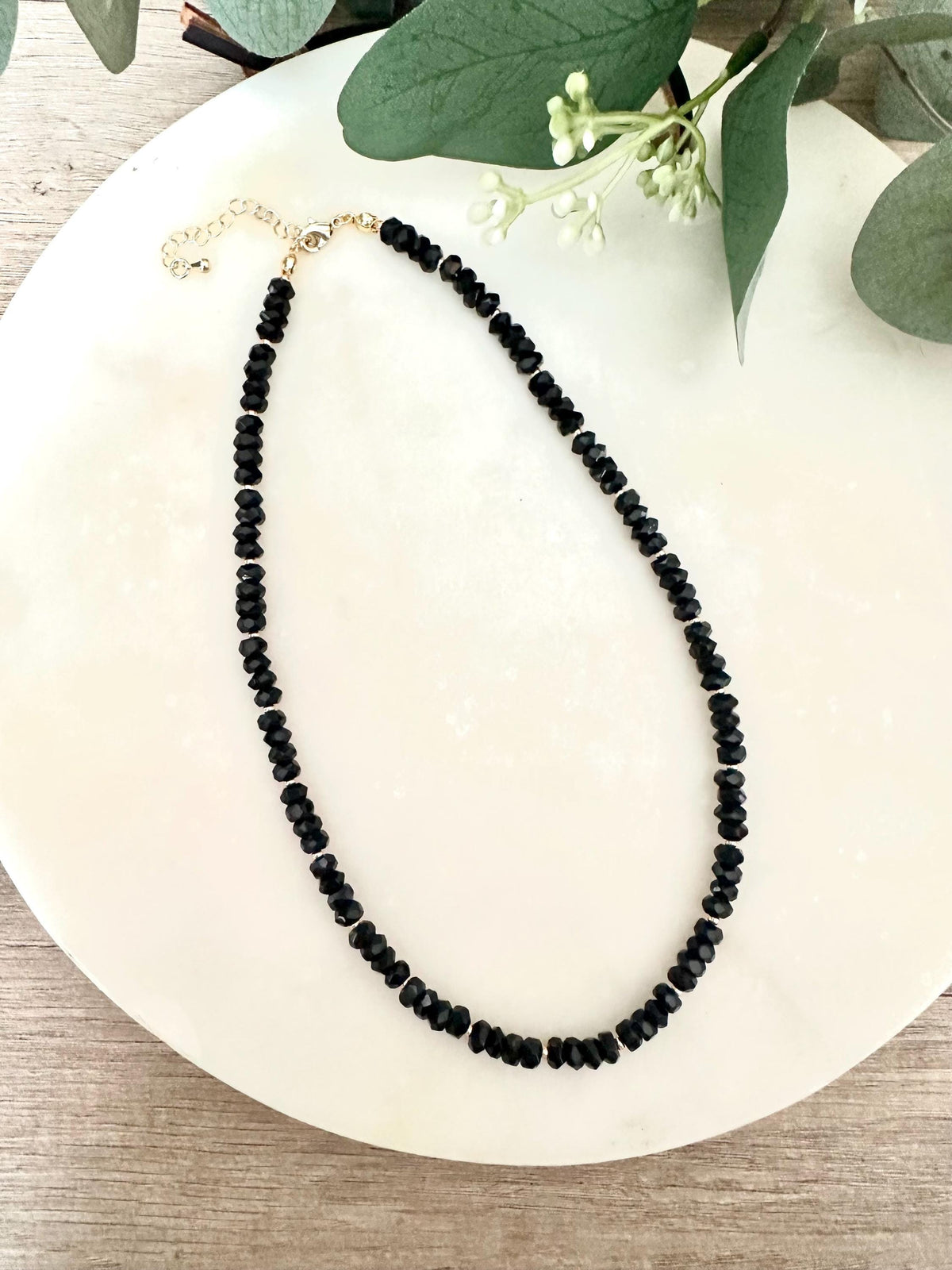 Faceted Black Onyx Beaded Necklace • Gold Filled Clasp