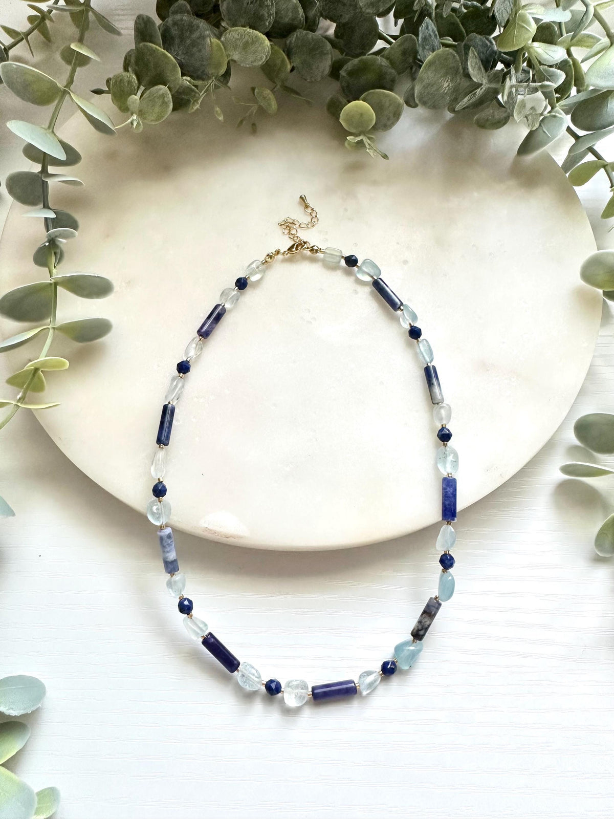 Sodalite, Aquamarine & Lapis Lazuli Necklace, Blue Gemstone Necklace, Aquamarine Necklace, Lapis Necklace, Handmade Gemstone Necklace