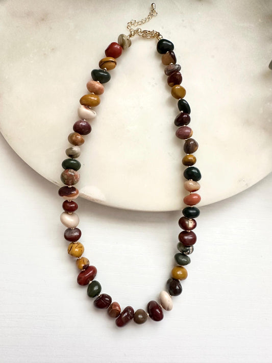 Mookaite Jasper Pebble Necklace | 8–12mm Earth Tone Gemstone Necklace | Gold Filled Jewelry
