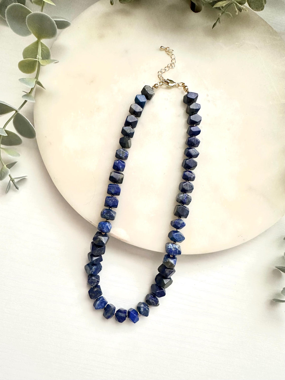 Lapis Lazuli Nugget Necklace | Diamond Cut Blue Gemstone Necklace | Gold Filled Jewelry