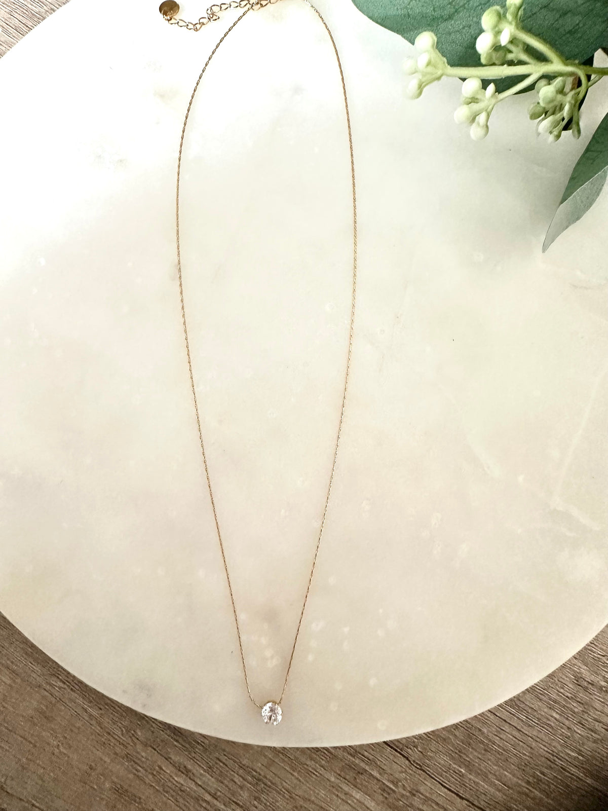 CZ Round Solitaire Pendant Necklace – Gold Plated Stainless Steel