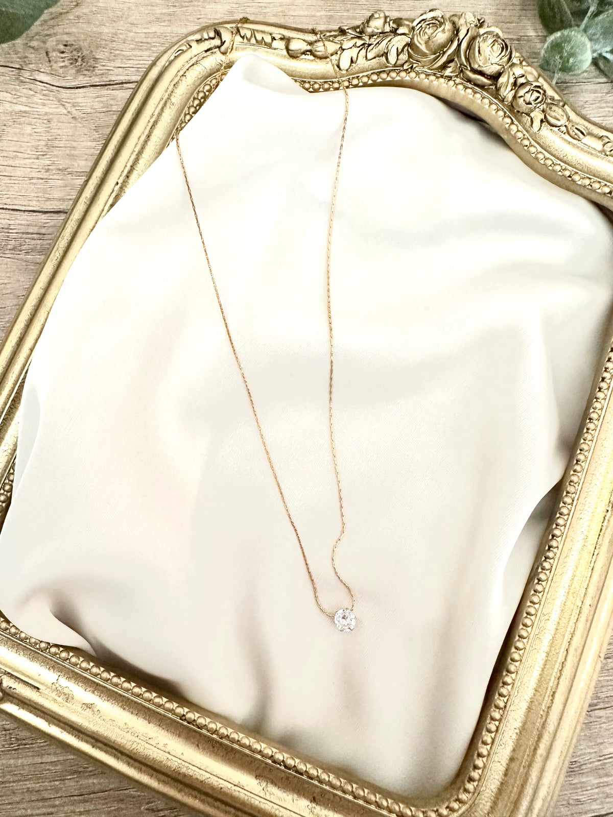 CZ Round Solitaire Pendant Necklace – Gold Plated Stainless Steel