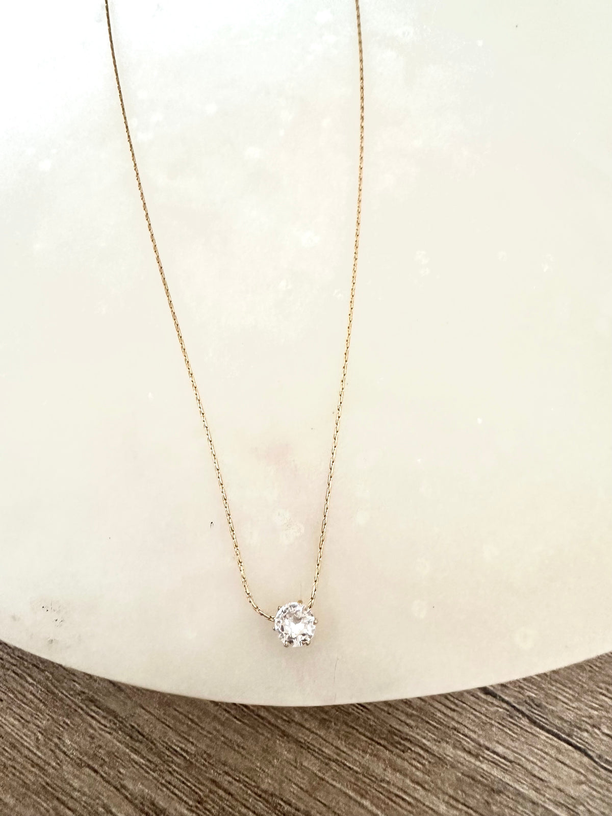 CZ Round Solitaire Pendant Necklace – Gold Plated Stainless Steel