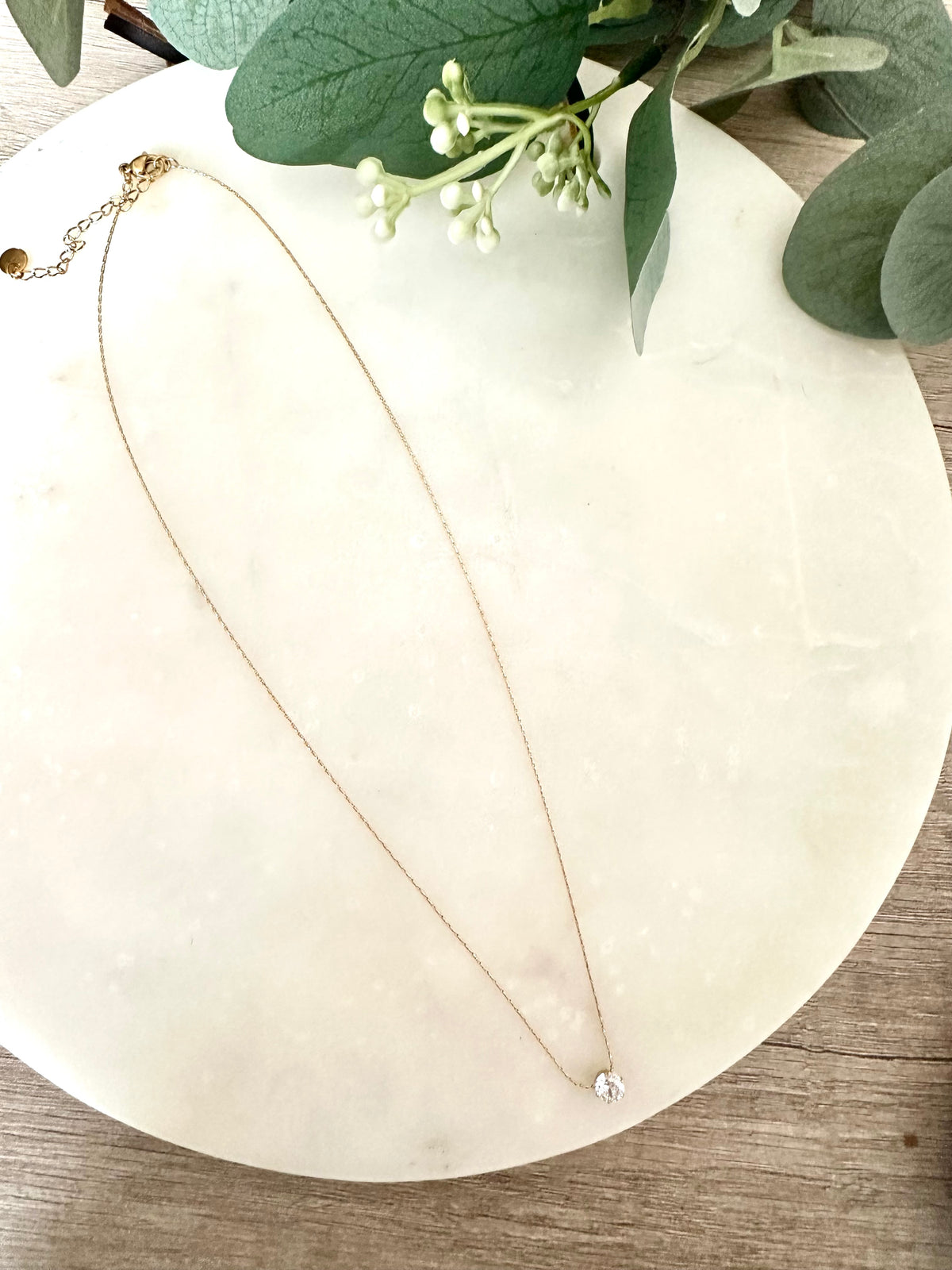 CZ Round Solitaire Pendant Necklace – Gold Plated Stainless Steel