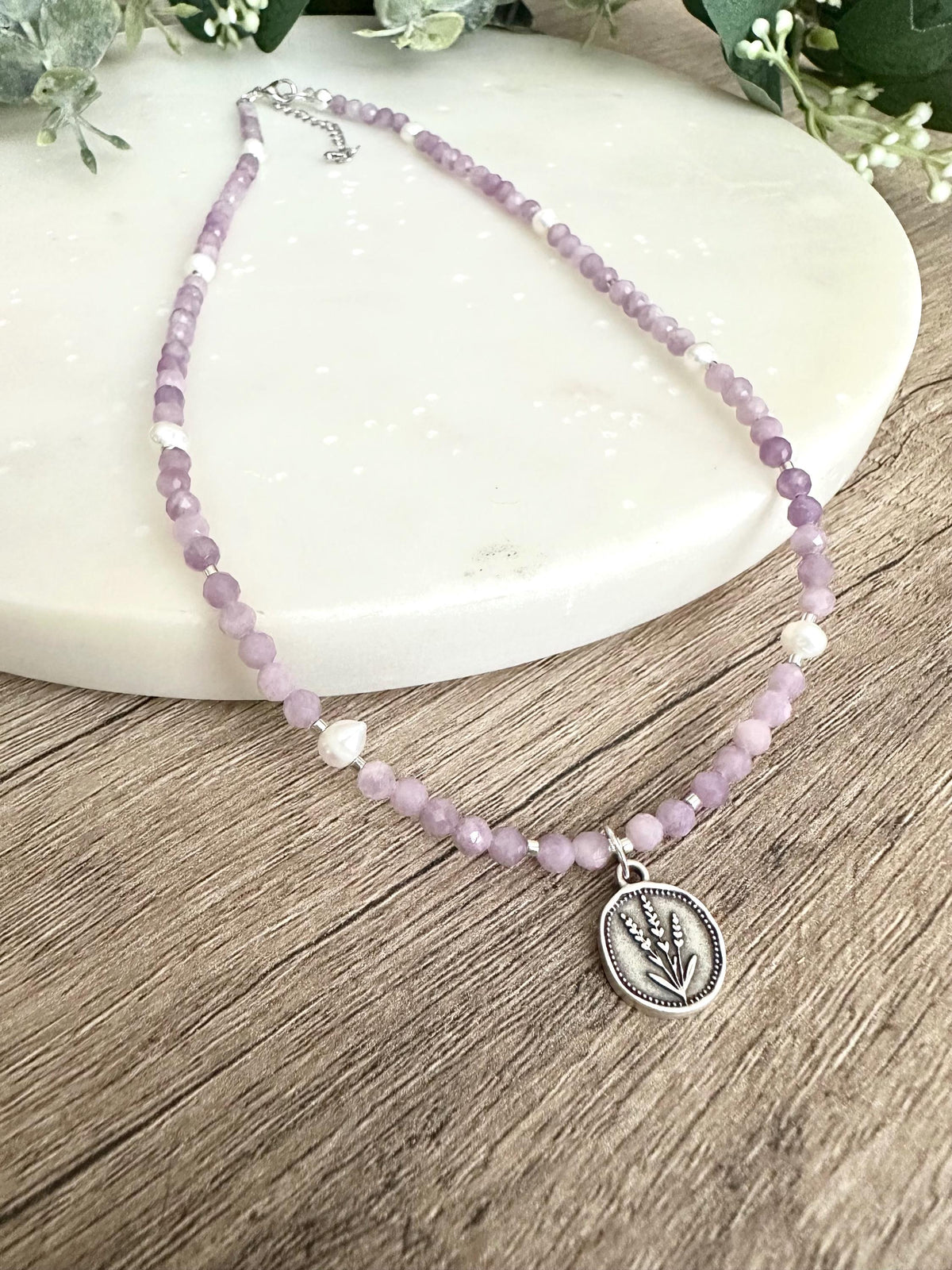 Lavender Beaded Necklace With A Flower Pendant Gift for her-Wedding-Bridesmaid