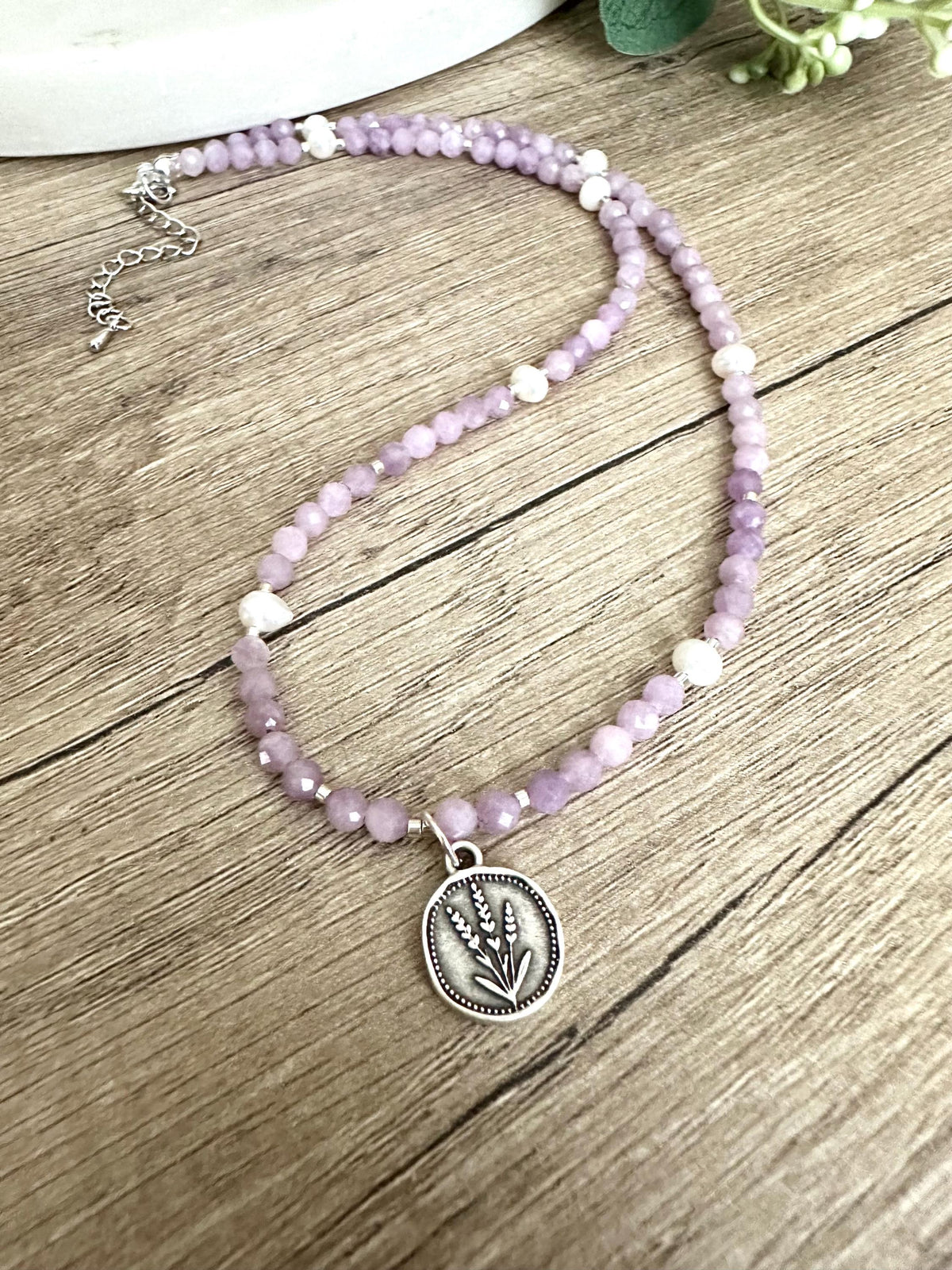 Lavender Beaded Necklace With A Flower Pendant Gift for her-Wedding-Bridesmaid