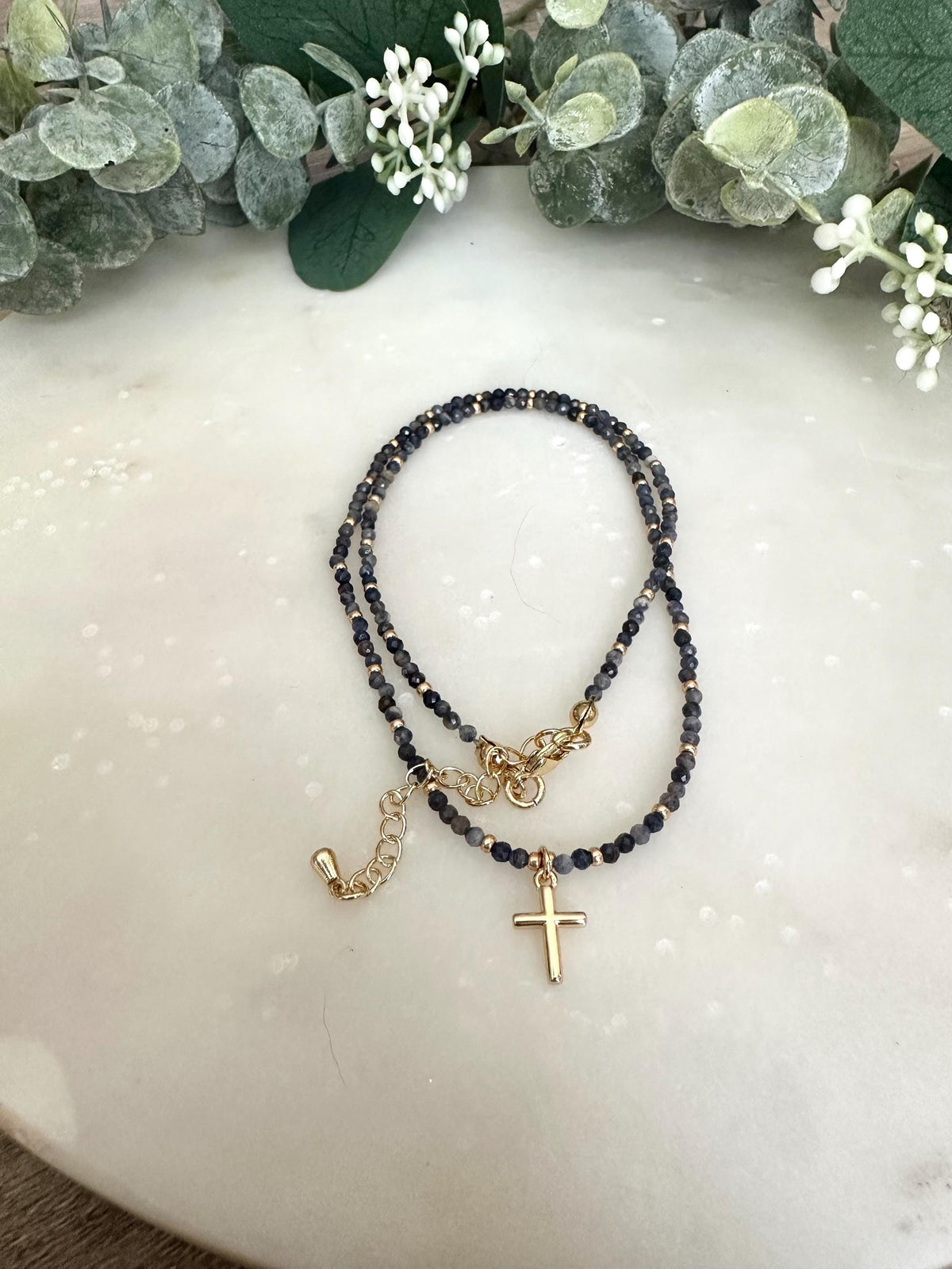 Cross Sapphire Beaded Necklace -Gift-Wedding-Bridesmaid