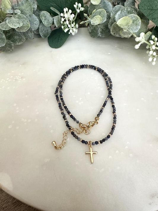 Cross Sapphire Beaded Necklace -Gift-Wedding-Bridesmaid