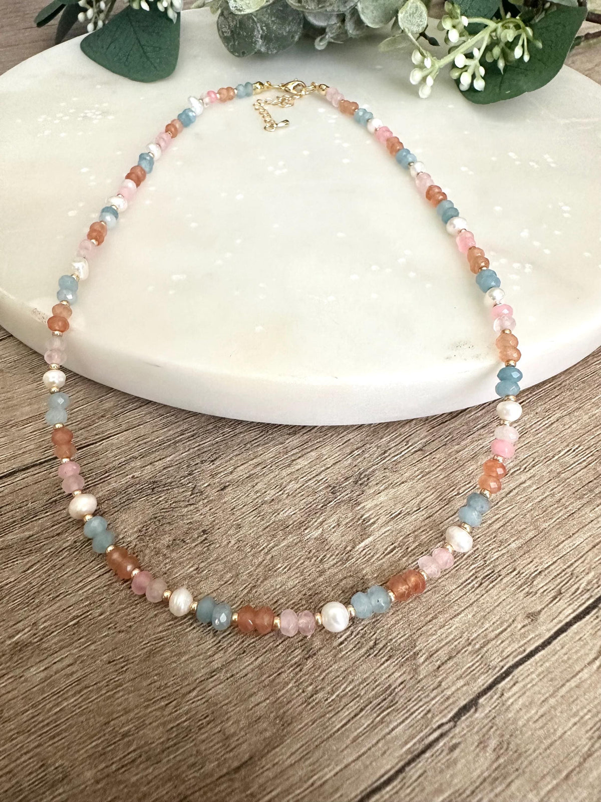 Orange Blue Pink Beaded Necklace -Gift-Wedding-Bridesmaid