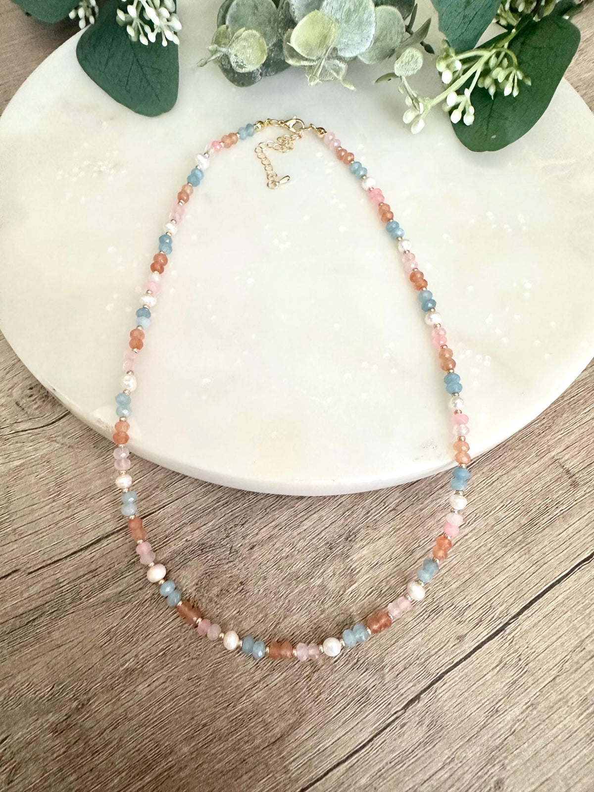 Orange Blue Pink Beaded Necklace -Gift-Wedding-Bridesmaid
