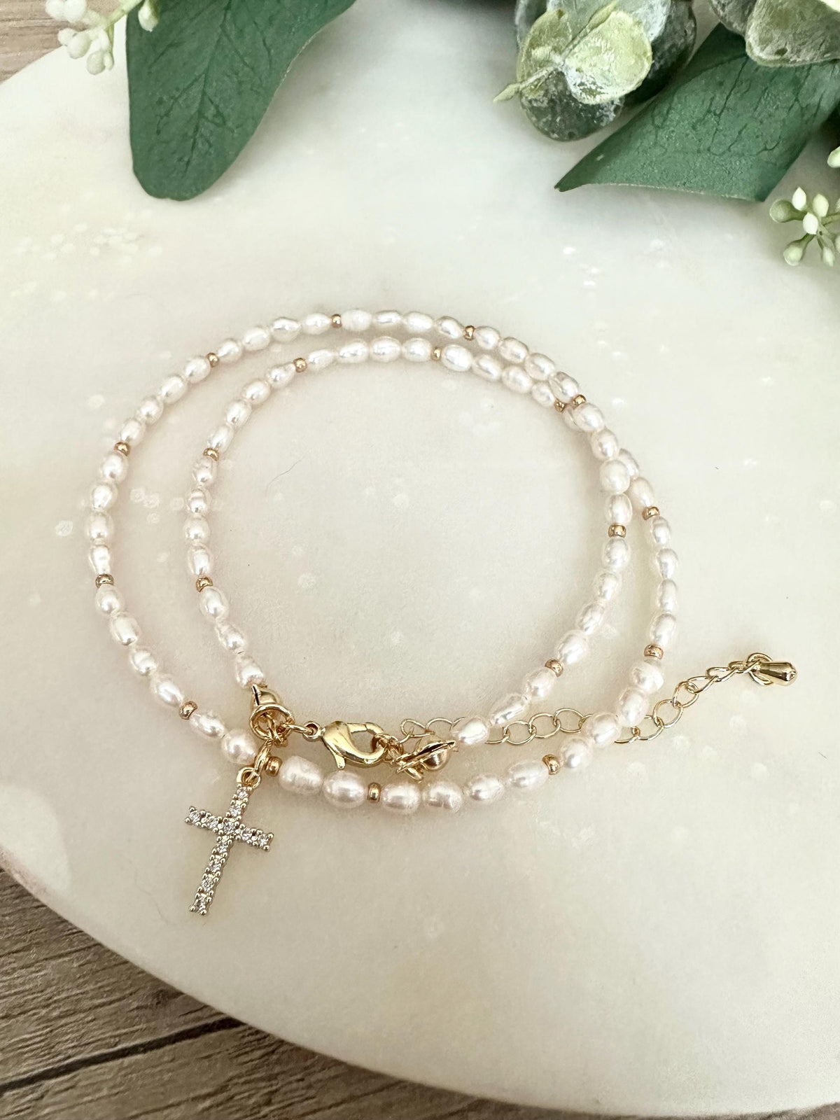 Freshwater Pearl Beaded Cross Necklace -Gift-Wedding-Bridesmaid
