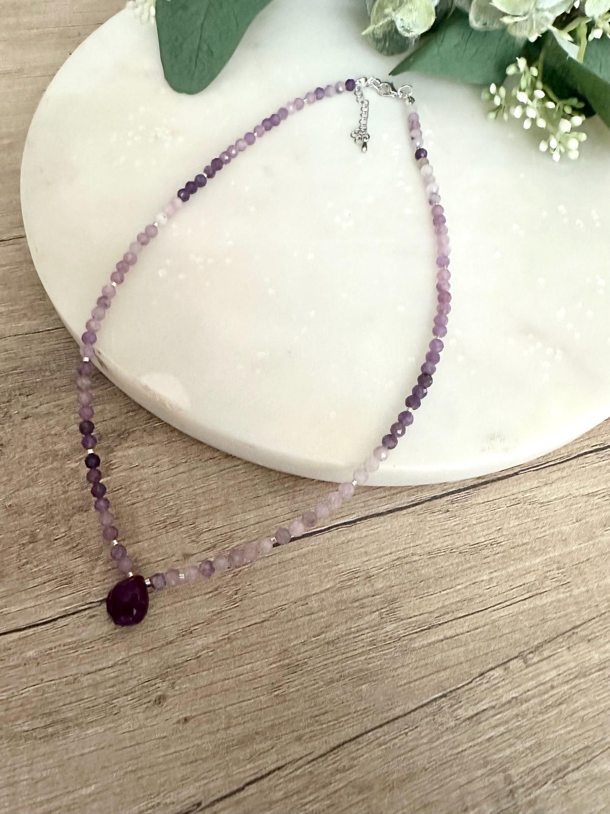 Fall Purple Gradient Lepidolite  Beaded Drop Necklace -Gift-Wedding-Bridesmaids