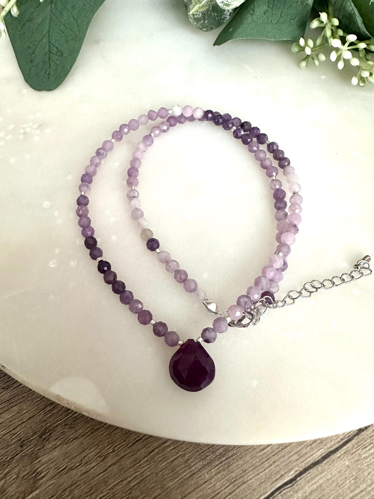 Fall Purple Gradient Lepidolite  Beaded Drop Necklace -Gift-Wedding-Bridesmaids