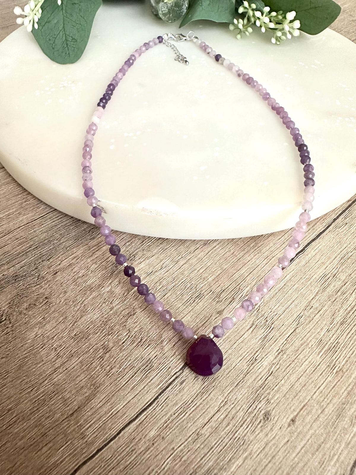 Fall Purple Gradient Lepidolite  Beaded Drop Necklace -Gift-Wedding-Bridesmaids