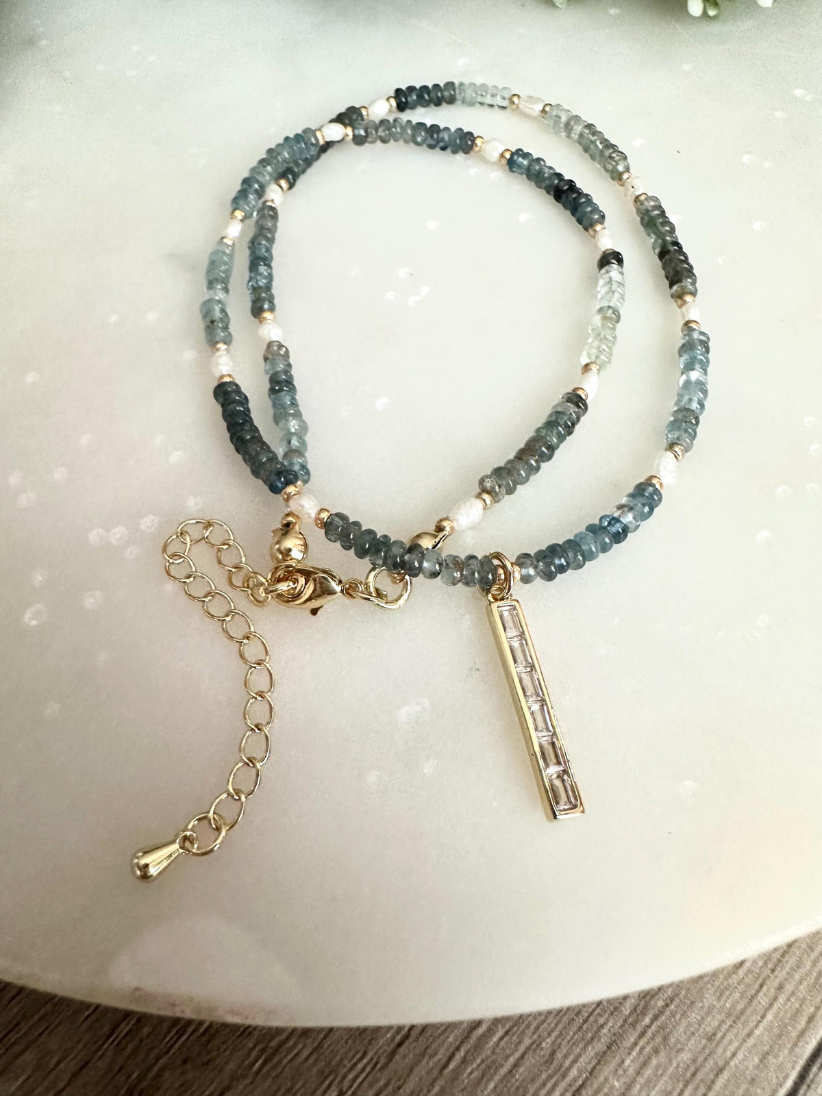 Aquamarine Moss Beaded Necklace -Gift-Wedding-Bridesmaid