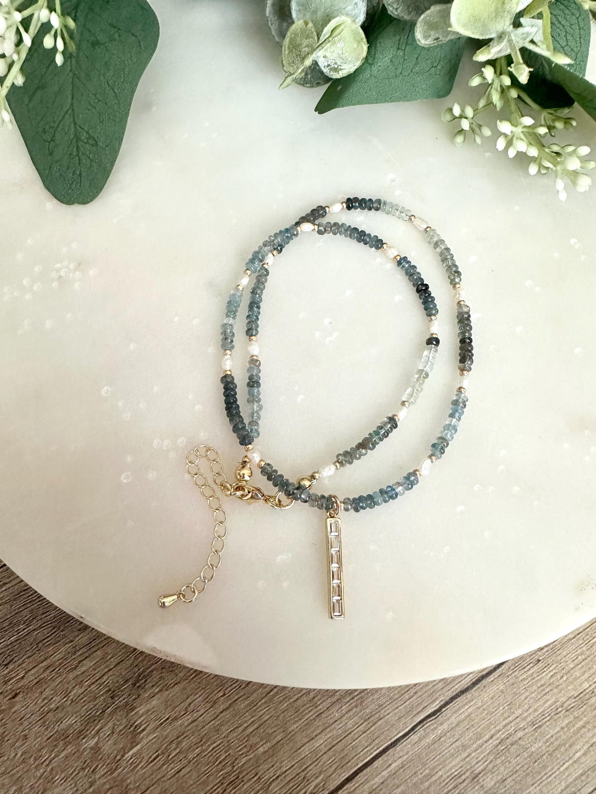 Aquamarine Moss Beaded Necklace -Gift-Wedding-Bridesmaid