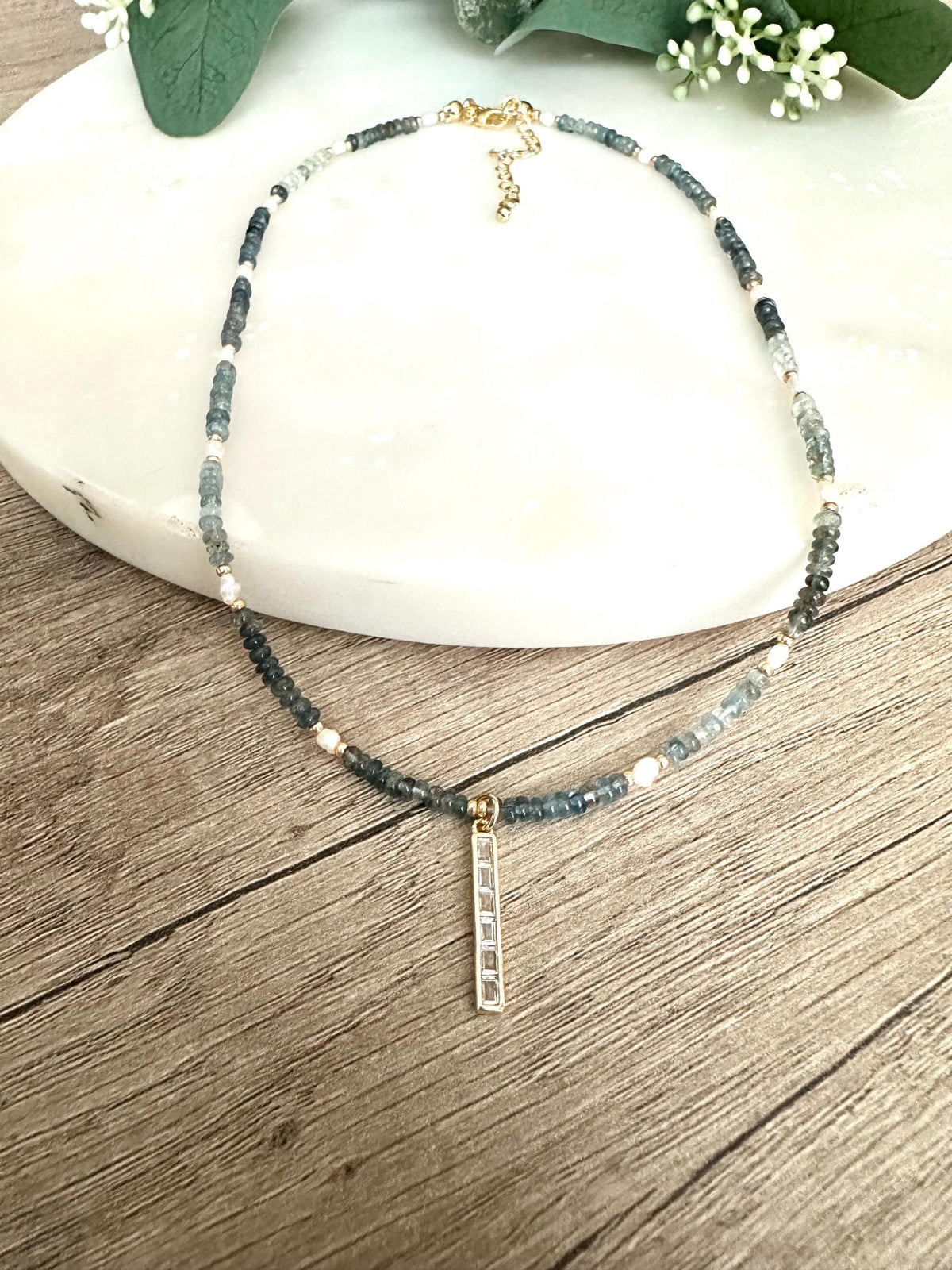Aquamarine Moss Beaded Necklace -Gift-Wedding-Bridesmaid