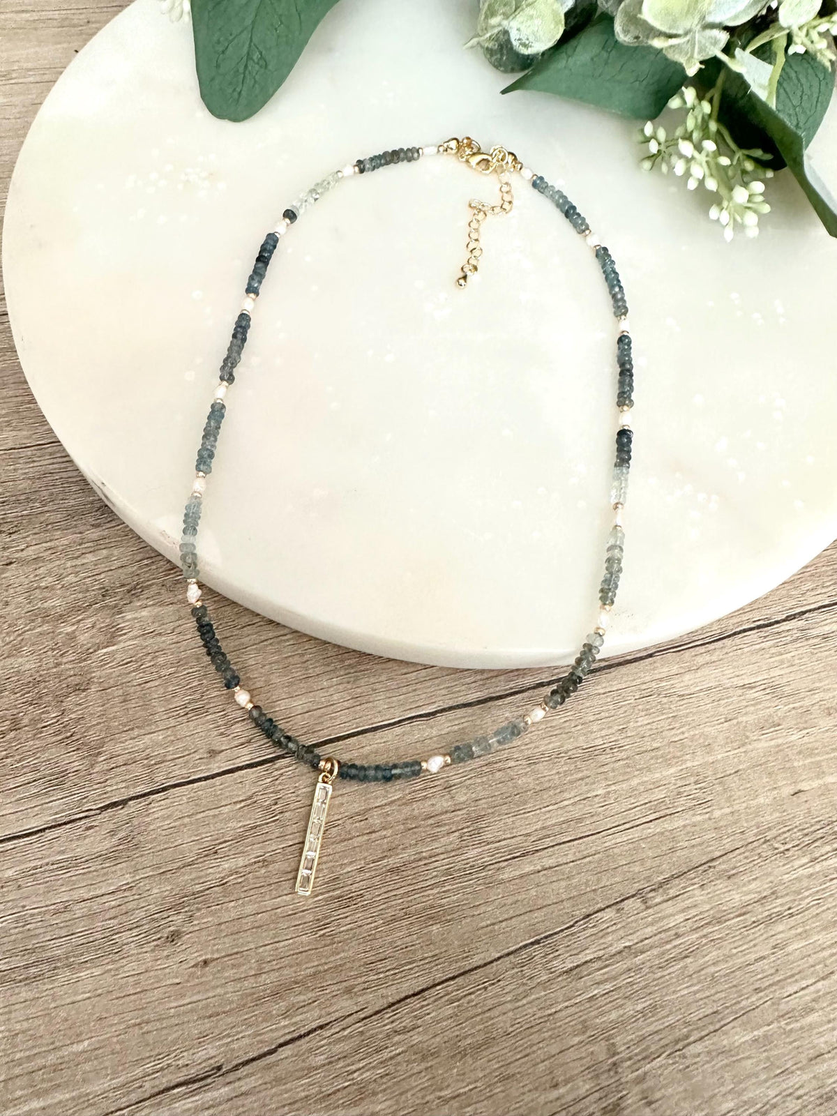 Aquamarine Moss Beaded Necklace -Gift-Wedding-Bridesmaid