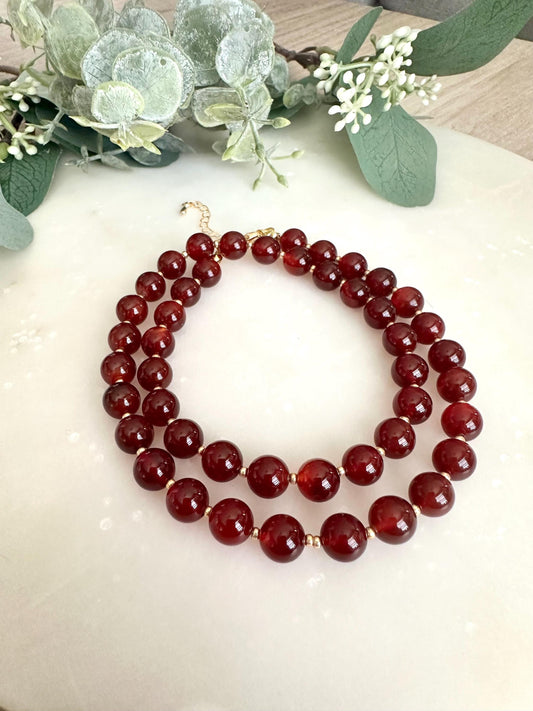 Fall Red Orange Carnelian Beaded Necklace -Gift-Wedding-Bridesmaid