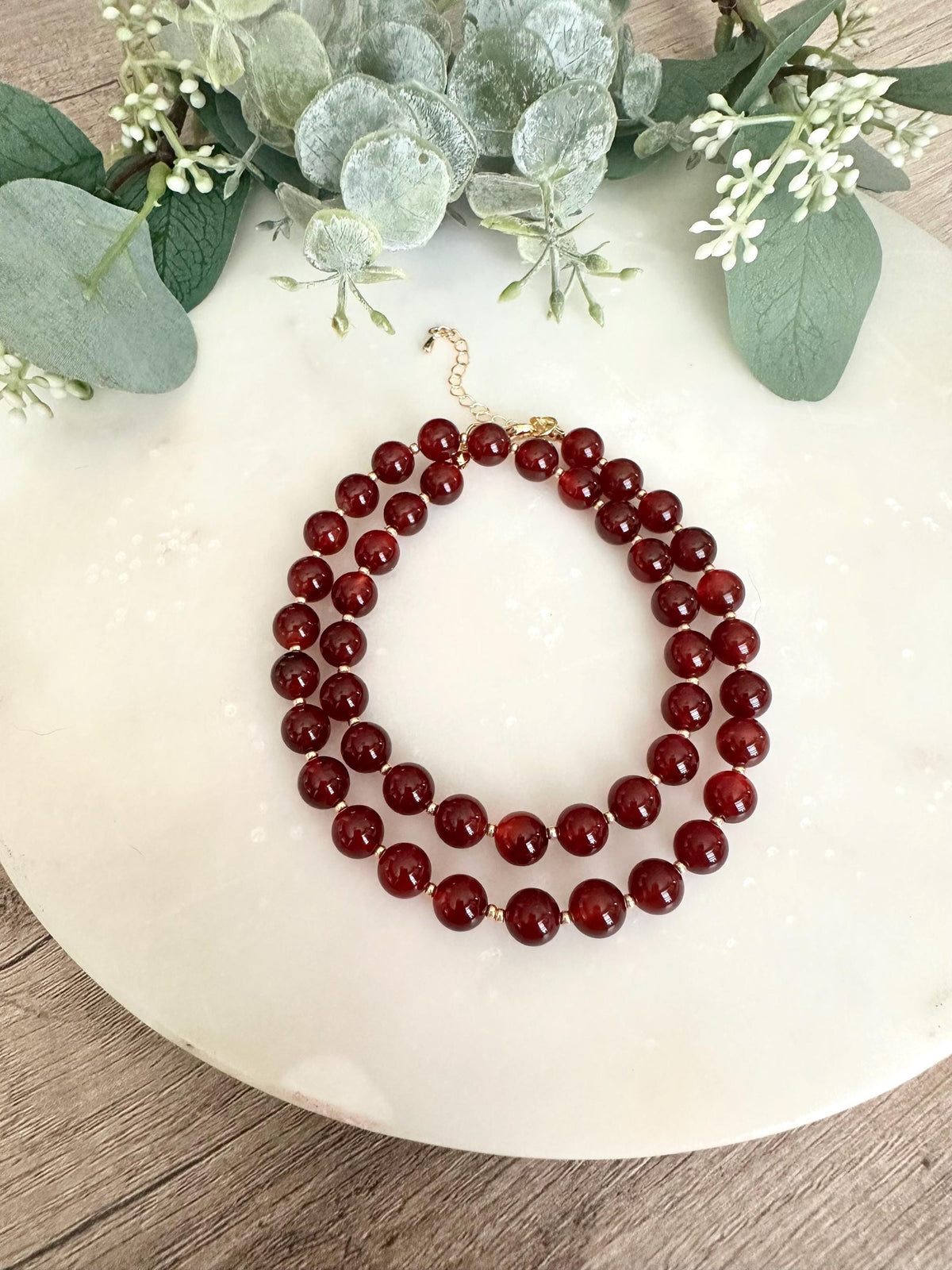 Fall Red Orange Carnelian Beaded Necklace -Gift-Wedding-Bridesmaid