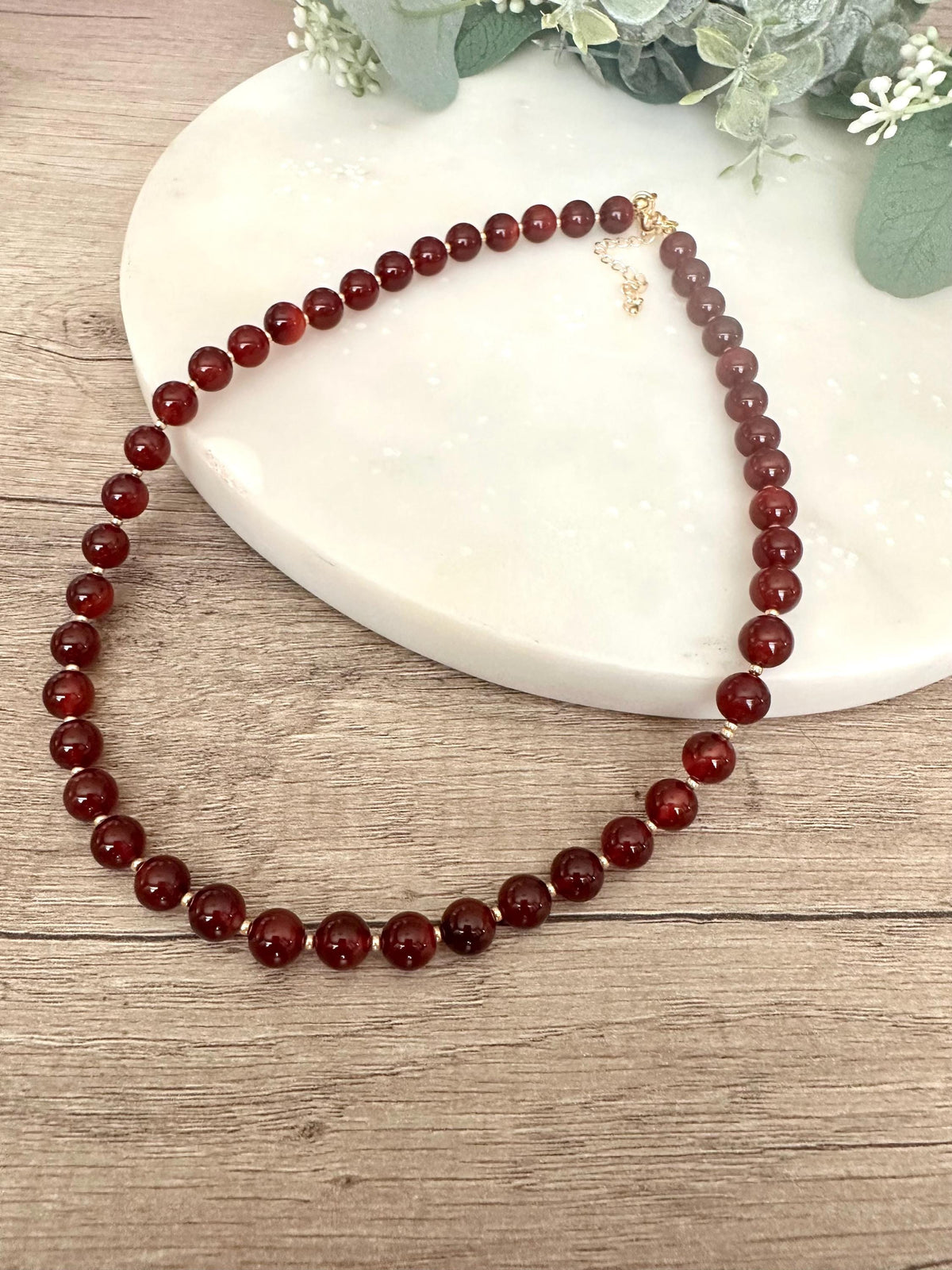 Fall Red Orange Carnelian Beaded Necklace -Gift-Wedding-Bridesmaid