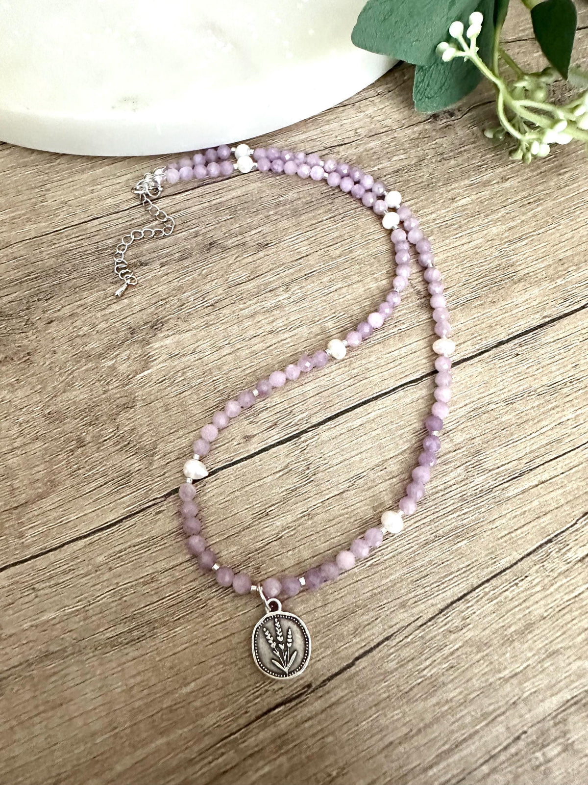 Lavender Beaded Necklace With A Flower Pendant Gift for her-Wedding-Bridesmaid