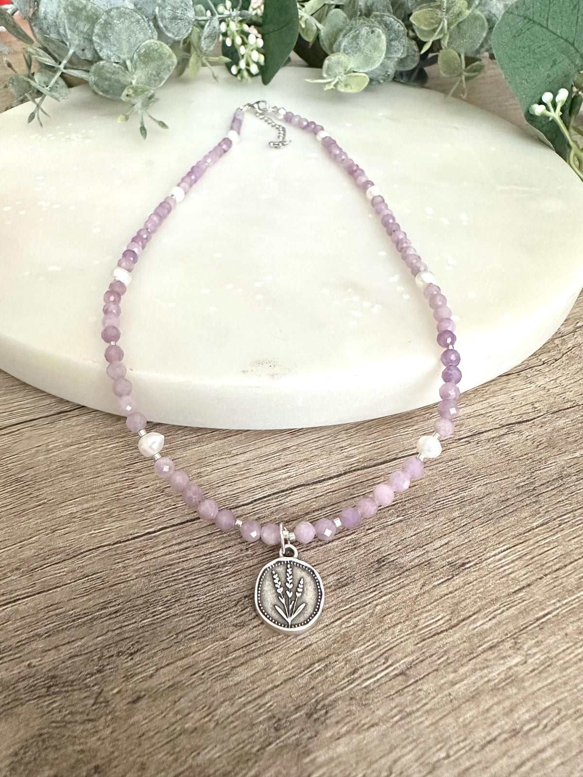 Lavender Beaded Necklace With A Flower Pendant Gift for her-Wedding-Bridesmaid