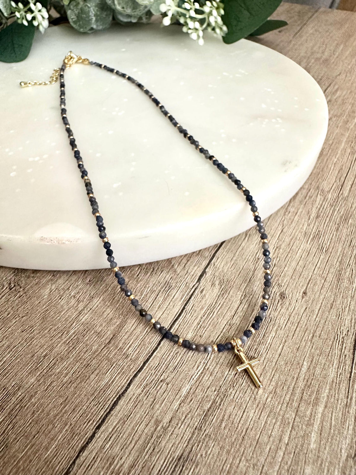 Cross Sapphire Beaded Necklace -Gift-Wedding-Bridesmaid