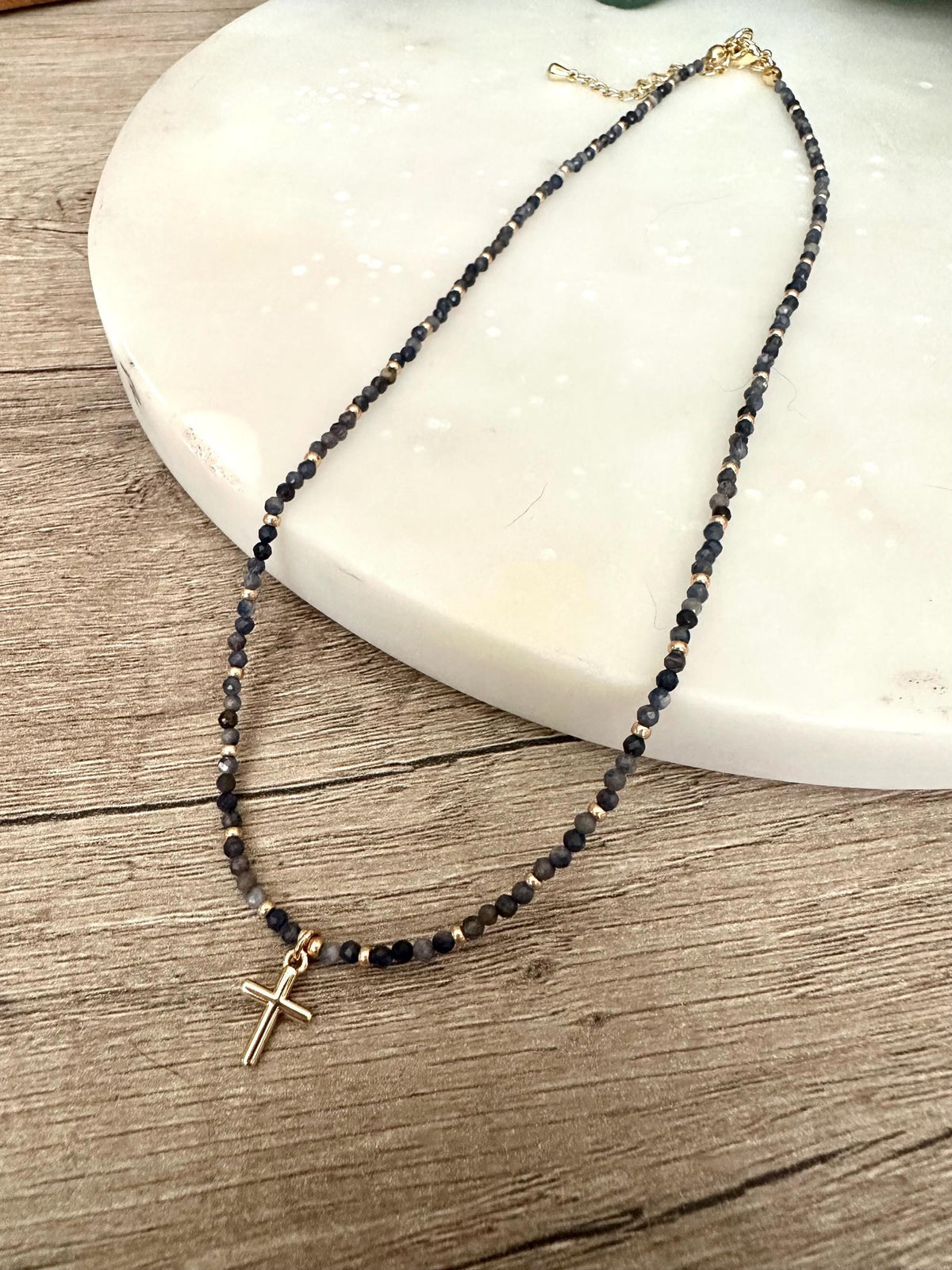 Cross Sapphire Beaded Necklace -Gift-Wedding-Bridesmaid