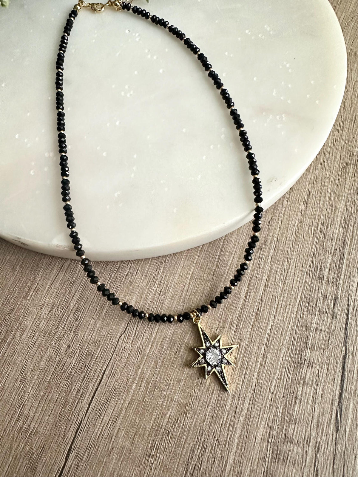 Starry Nights- Starlight Black Tourmaline Beaded Necklace -Gift-Wedding-Bridesmaid