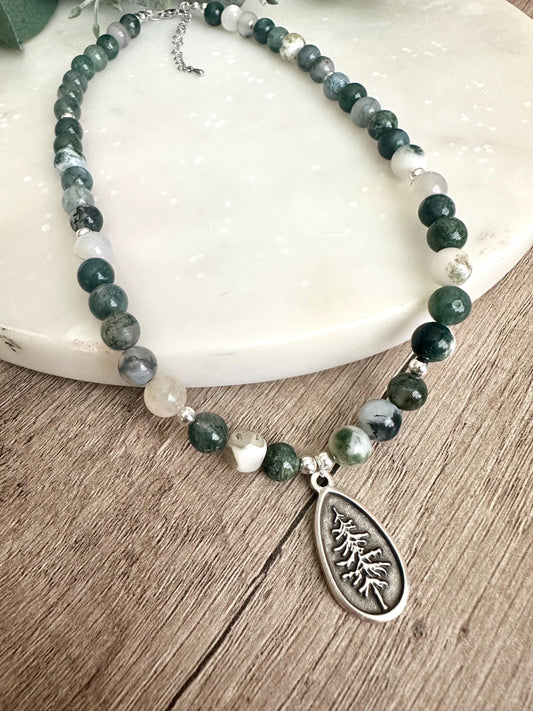 Fall Tree Moss Beaded Necklace -Gift-Wedding-Bridesmaid