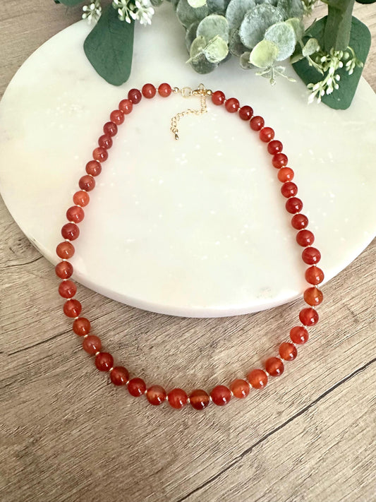 Fall Orange Carnelian Beaded Necklace -Gift-Wedding-Bridesmaid