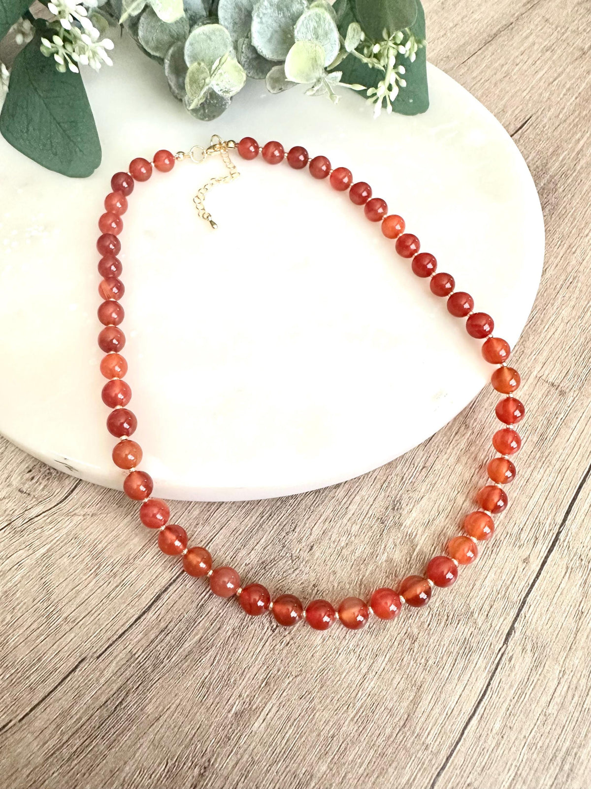 Fall Orange Carnelian Beaded Necklace -Gift-Wedding-Bridesmaid