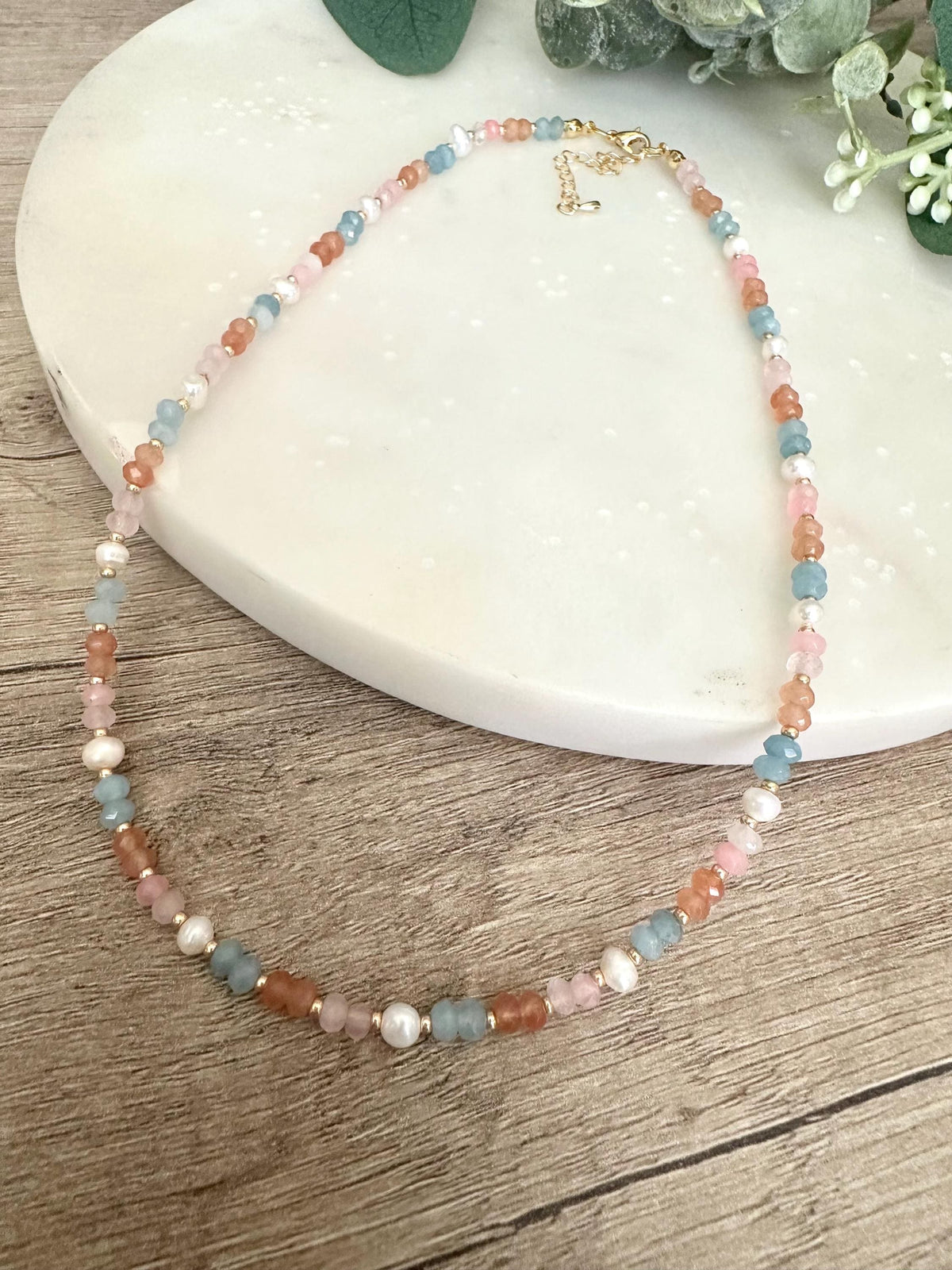 Orange Blue Pink Beaded Necklace -Gift-Wedding-Bridesmaid