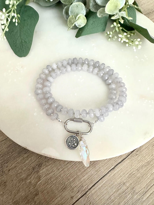 Gray Beaded Caribiner Clasp Necklace -Gift-Wedding-Bridesmaid