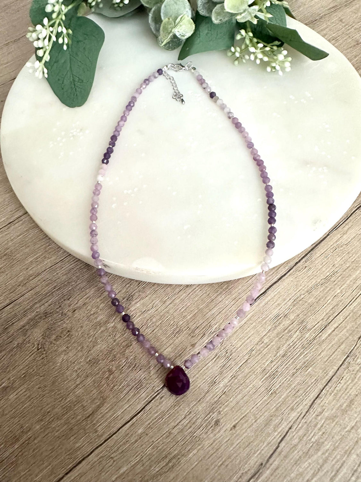 Fall Purple Gradient Lepidolite  Beaded Drop Necklace -Gift-Wedding-Bridesmaids