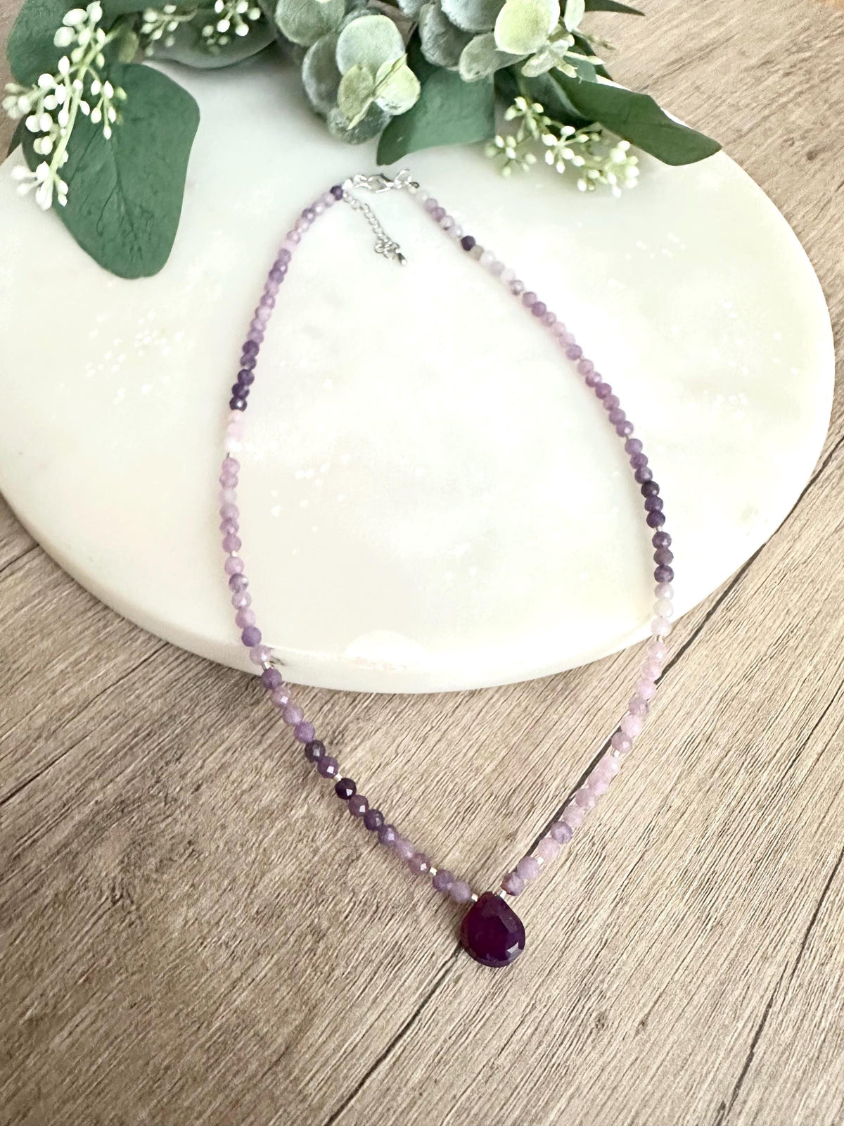 Fall Purple Gradient Lepidolite  Beaded Drop Necklace -Gift-Wedding-Bridesmaids