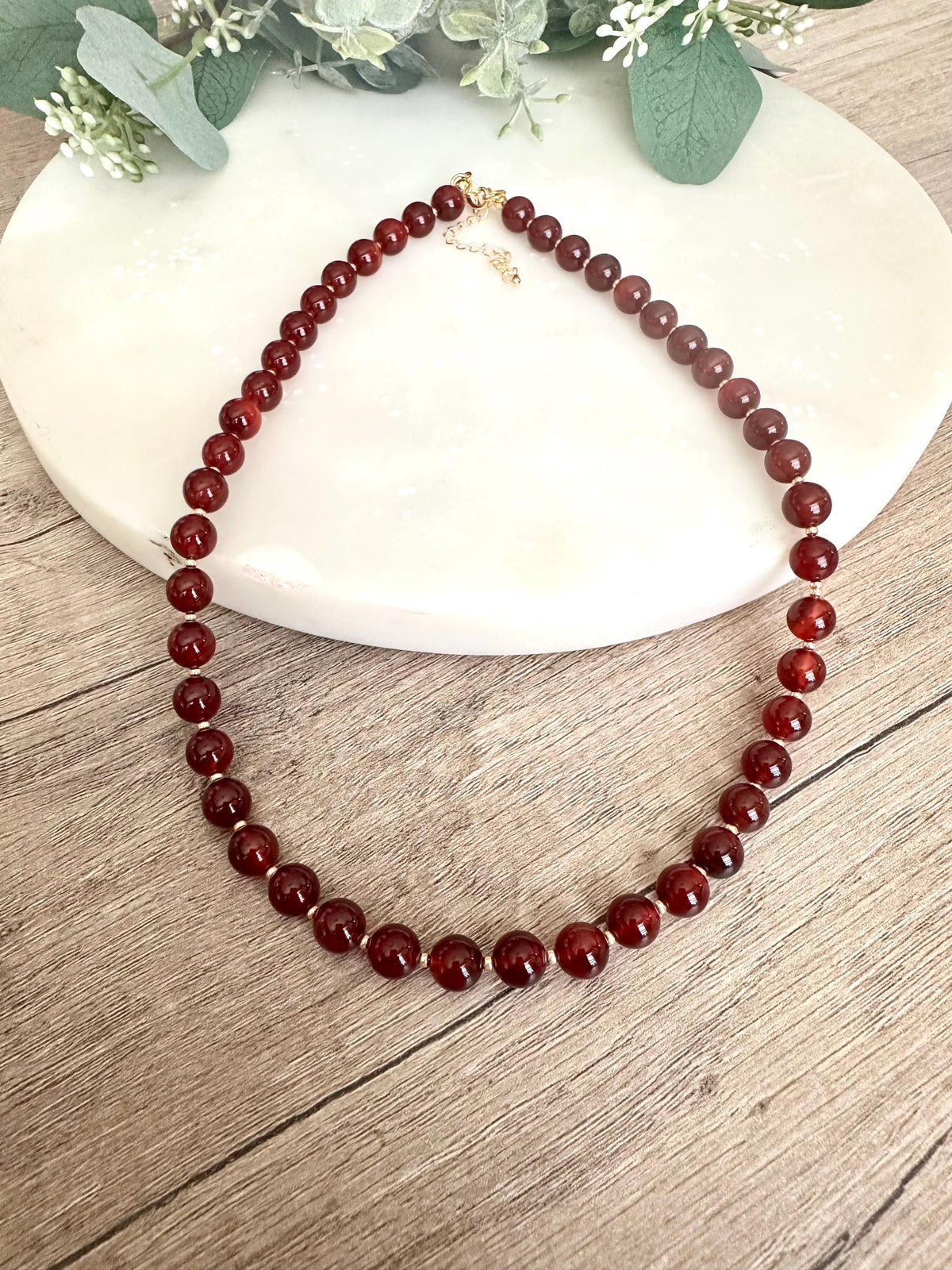 Fall Red Orange Carnelian Beaded Necklace -Gift-Wedding-Bridesmaid