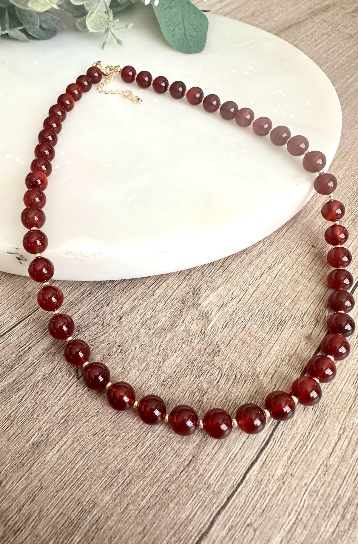 Fall Red Orange Carnelian Beaded Necklace -Gift-Wedding-Bridesmaid