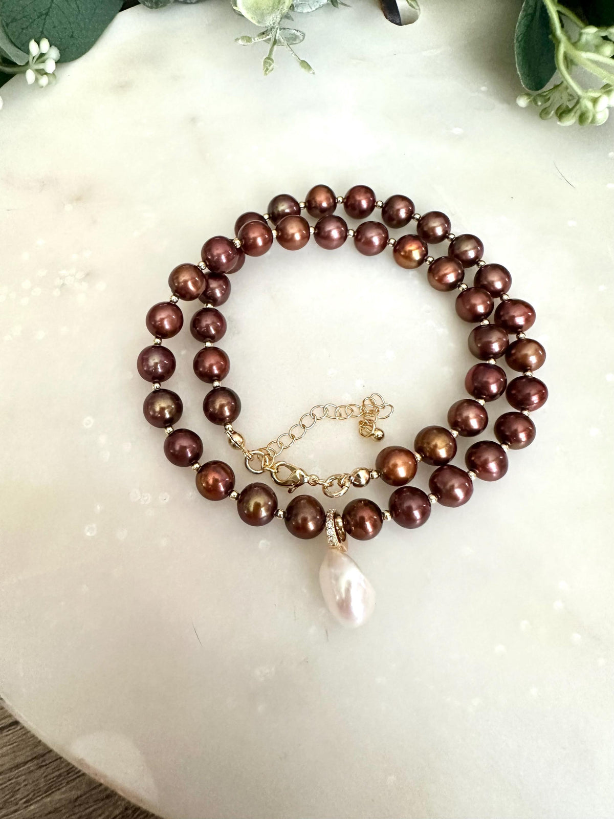 Brown Freshwater Pearl Beaded Necklace -Gift-Wedding-Bridesmaid