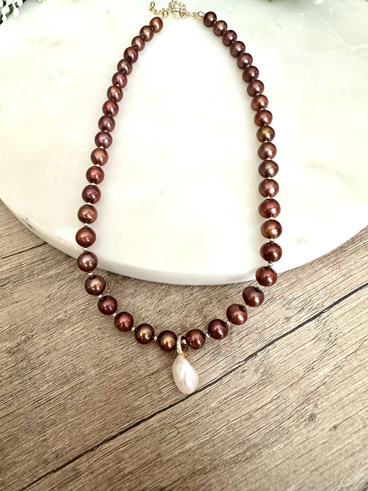 Brown Freshwater Pearl Beaded Necklace -Gift-Wedding-Bridesmaid