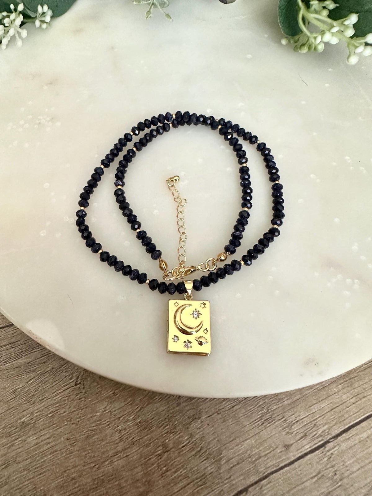 Book Locket With Blue Sandstone Beaded Necklace -Gift-Wedding-Bridesmaid