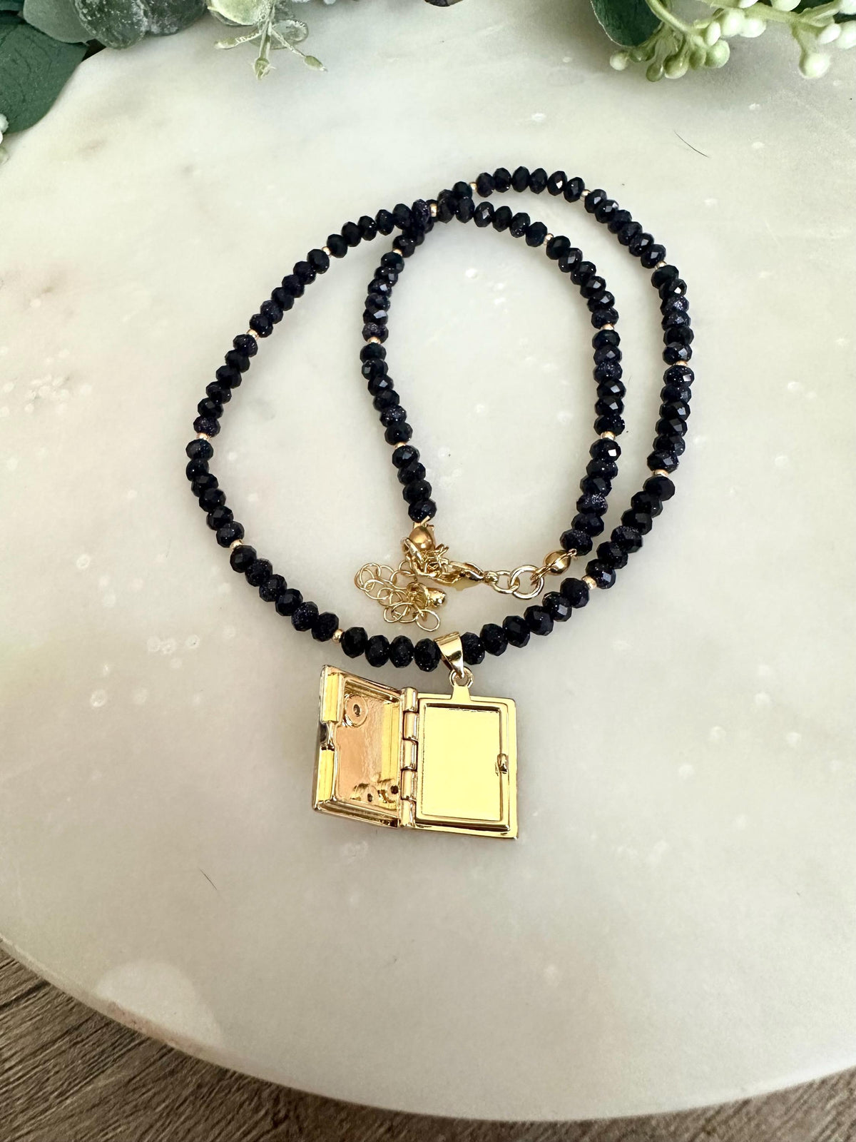 Book Locket With Blue Sandstone Beaded Necklace -Gift-Wedding-Bridesmaid