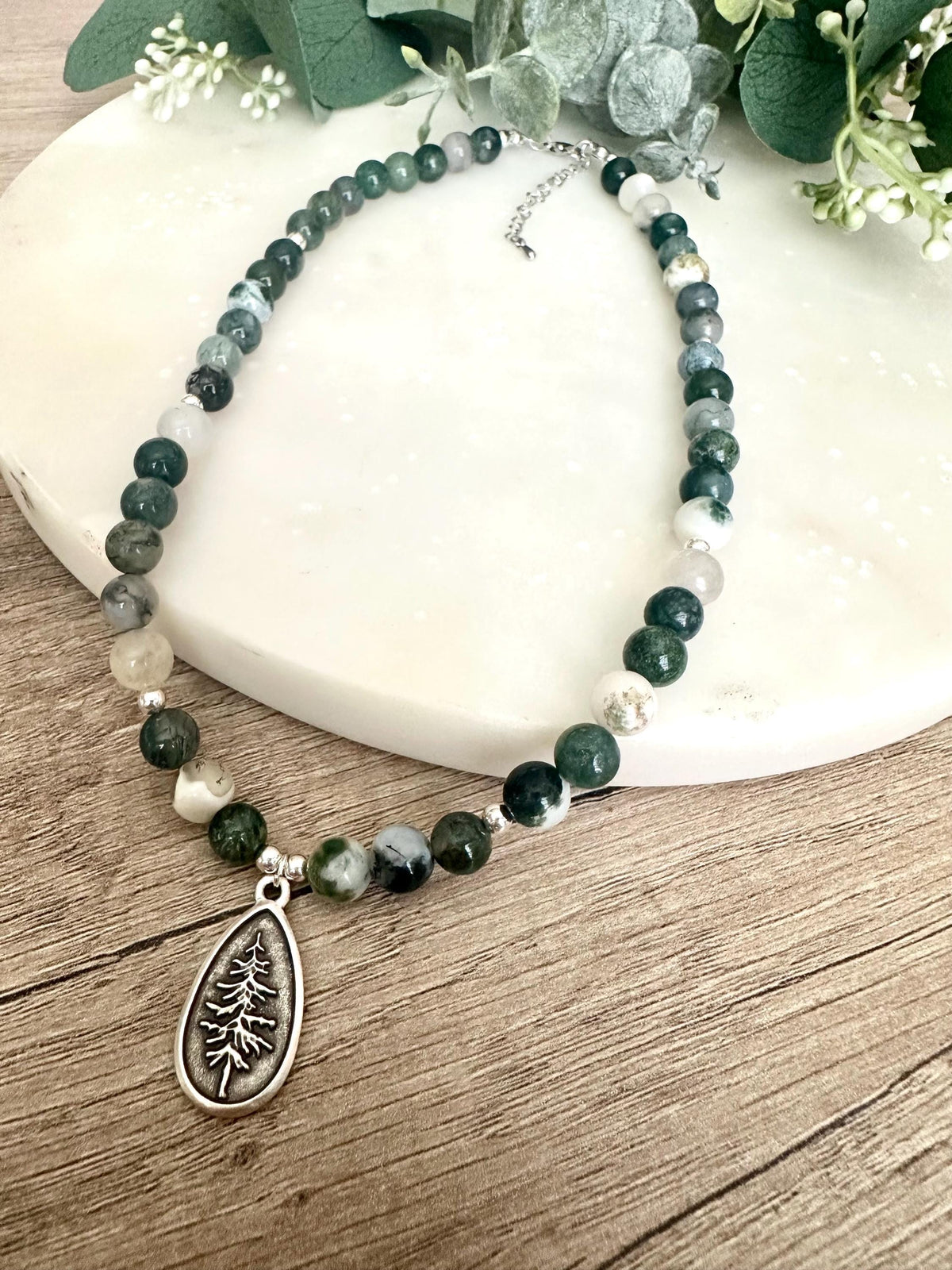 Fall Tree Moss Beaded Necklace -Gift-Wedding-Bridesmaid