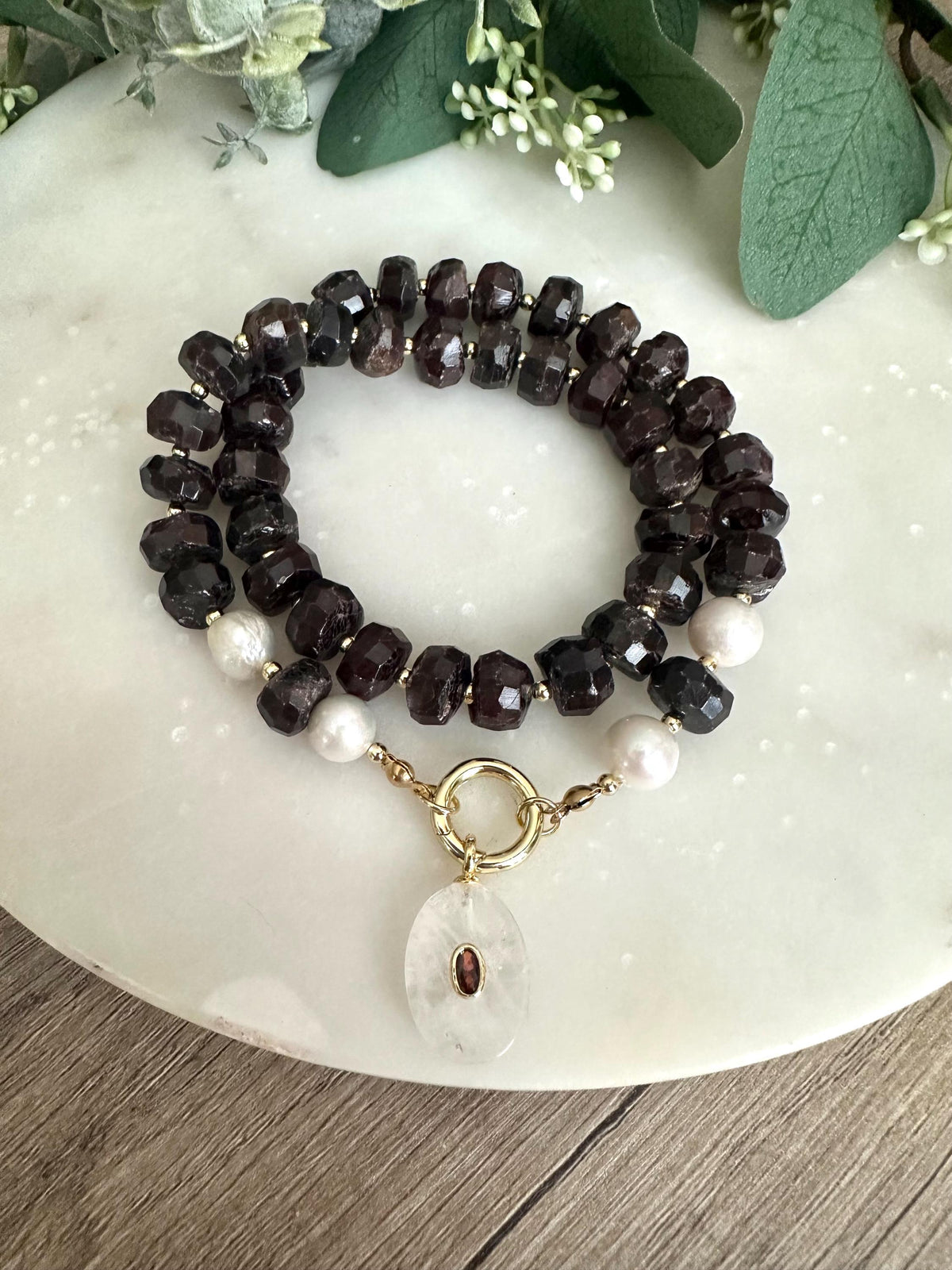 Garnet Beaded Necklace Stone Pendant Chunky Necklaces -Gift-Wedding-Bridesmaid